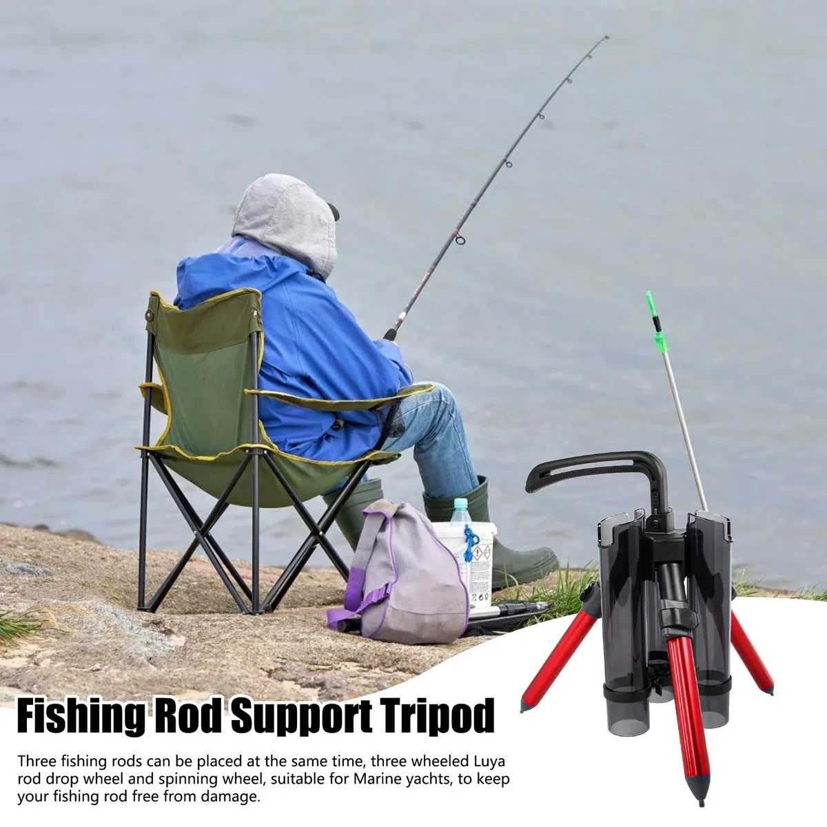 Supporto per canna da pesca, staffa in alluminio con supporto per canna da pesca ispessita, 3 canne da pesca, yacht in mare