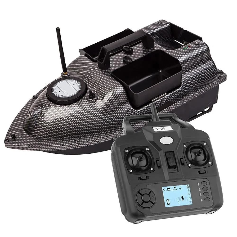 Barca da pesca con esca da 500 m, barca da pesca telecomandata GPS con 3 contenitori per esche, ecoscandaglio automatico con luce notturna a LED, tramoggia di carico da 2 kg,ritorno automatico con una