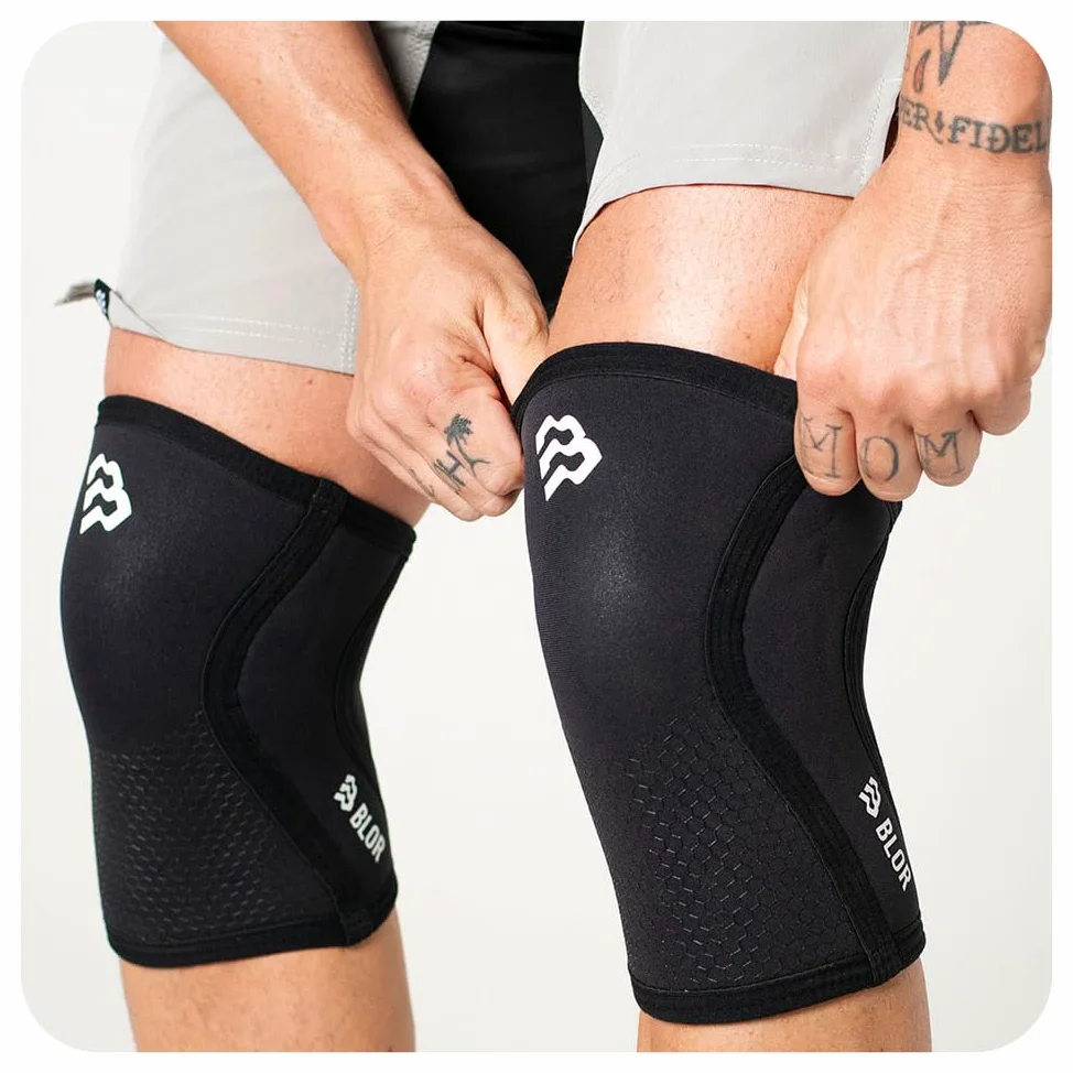 BLOR Ginocchiere 2.0 Black 5 | 7mm Ideali Per Powerlifting In Neopreme | Unisex A Compressione | Sollevamento Pesi | Ottime Per Bodybuilding E Crosstraining (5MM, M)