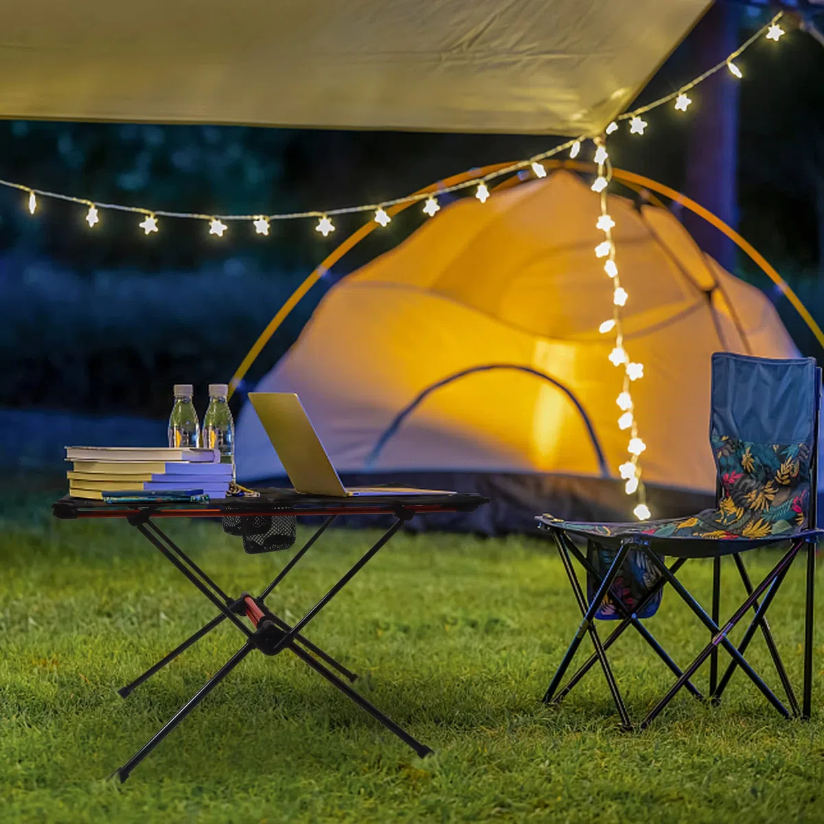 Tentock Tavolo da Picnic Ultraleggero per Esterni, Tavolo Pieghevole da Campeggio in Lega di Alluminio con 2 Portabottiglie per Barbecue Viaggio