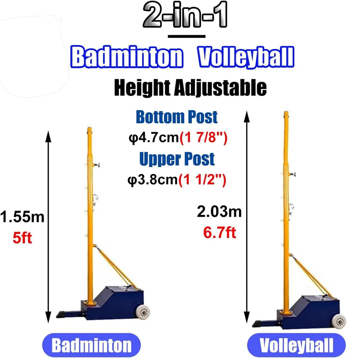 Bastoni da pallavolo e badminton con rete, telaio mobile per esterni, altezza regolabile, supporto in acciaio con ruota per una facile installazione