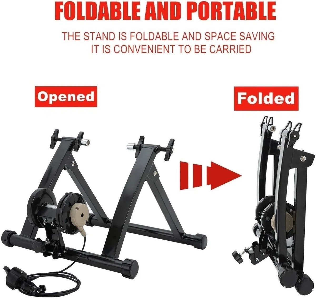 Rullo da allenamento pieghevole per bicicletta per cyclette da 26"-28" per biciclette Mountain bike, rullo da bicicletta con freno magnetico, ciclismo a casa, carico fino a 135 kg, wireless, da 2
