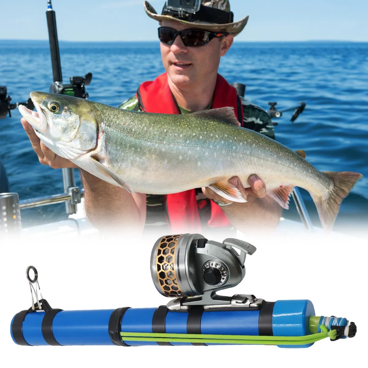 Canna da pesca | Slingshot Design Compact Fish Tool con mulinello, portatile Catapulta Lure Fishing Tools | per spigola, trota, acqua salata, acqua dolce, riva, fiume, stagno, lago