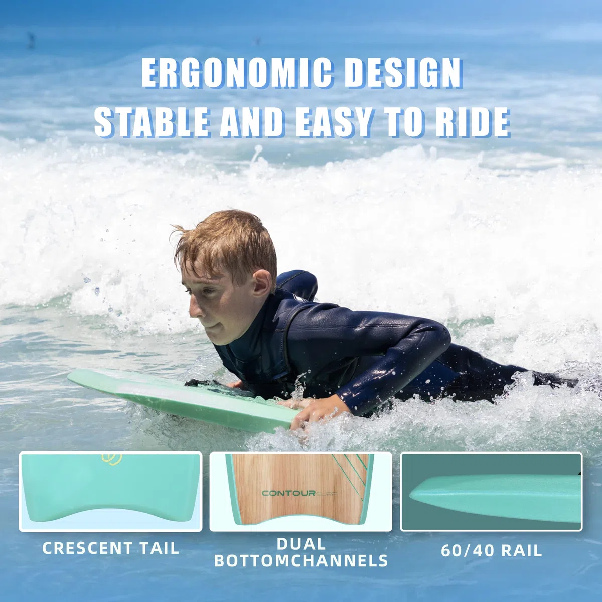 Reed Body Board 83 cm Bodyboard per spiaggia bambini leggero EPS Core doppio canale doppio girevole guinzaglio da polso a spirale per tutti i livelli di surf