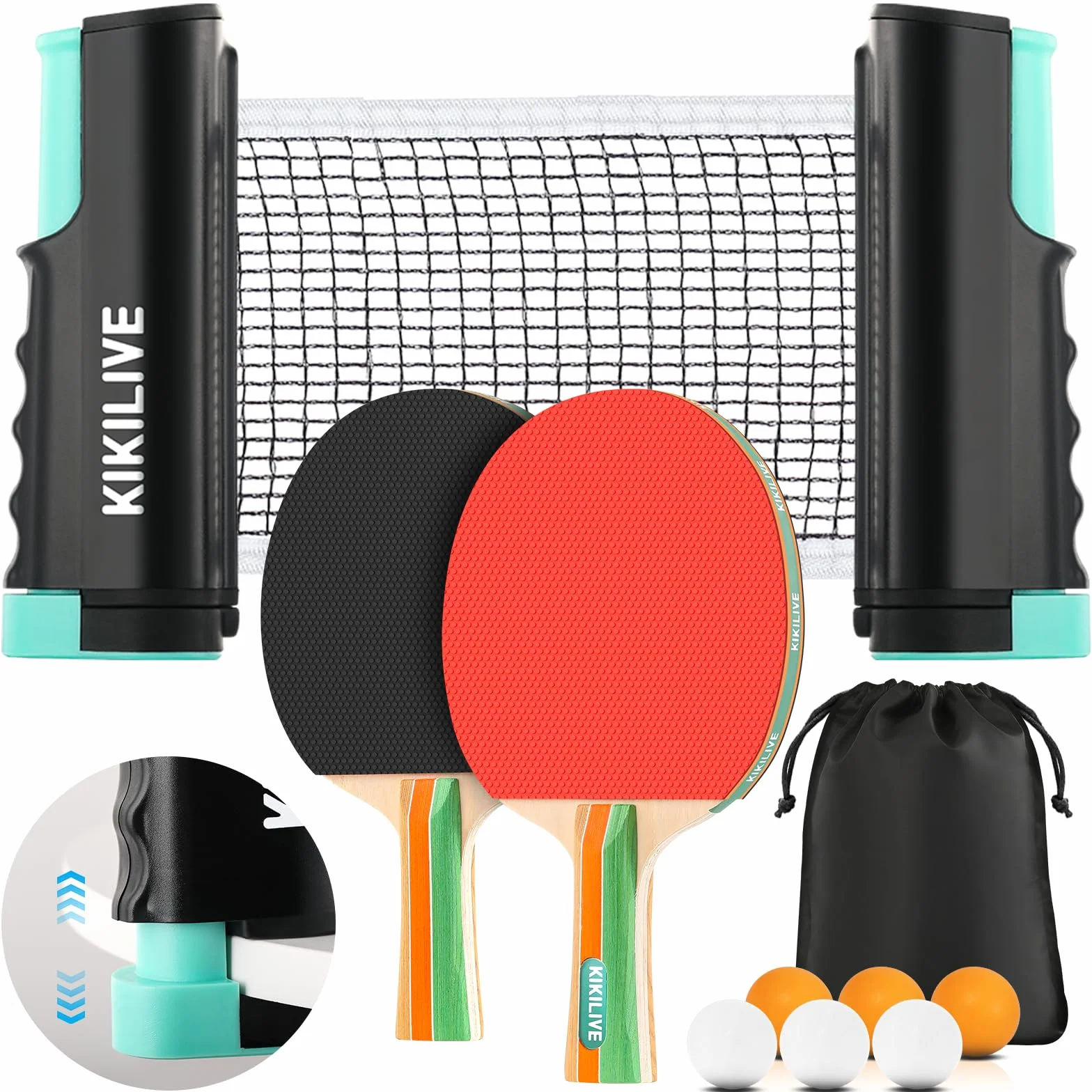 Set da ping pong per 2 giocatori, 2 racchette, 1 rete e 6 palline, kit da ping pong per giocare in interni ed esterni