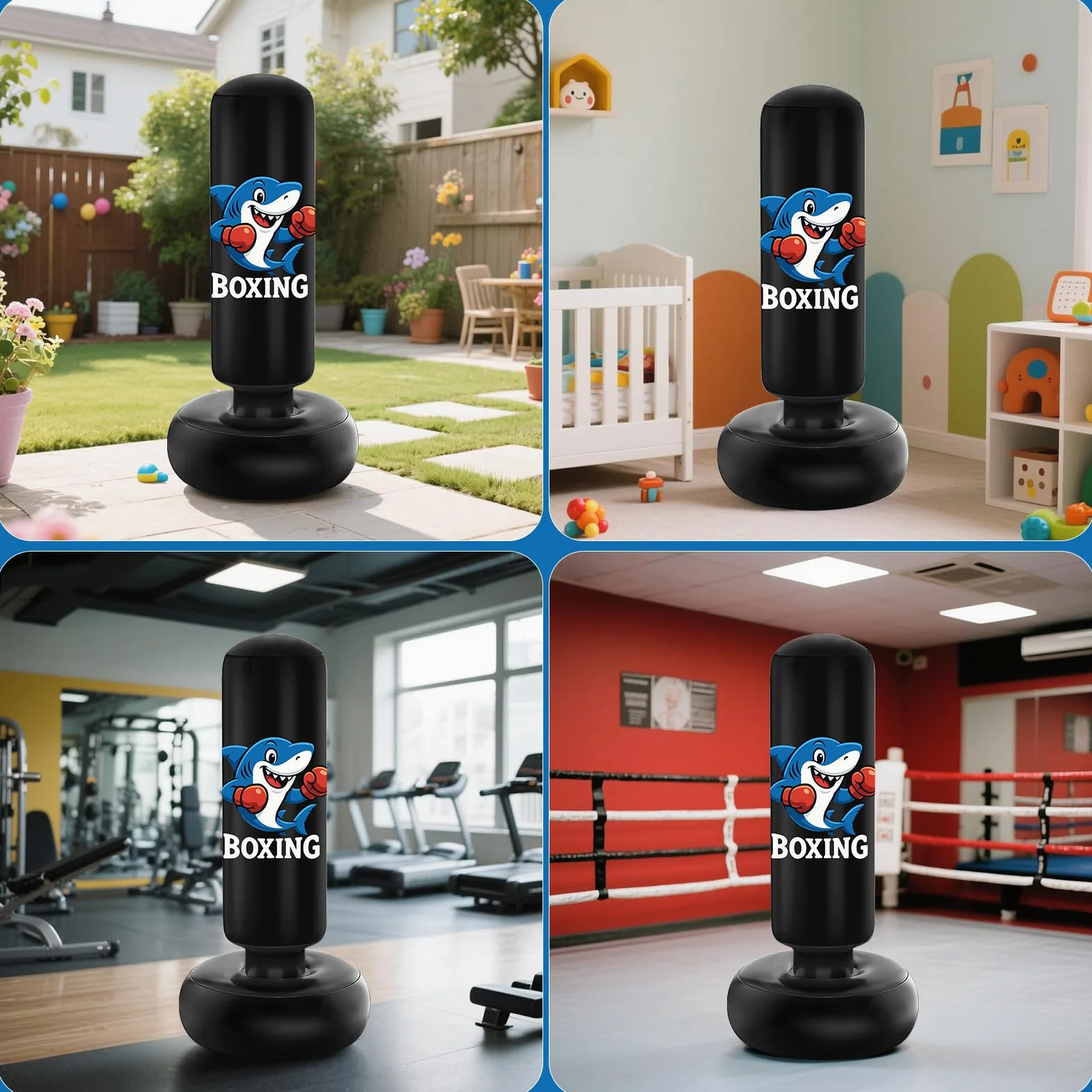 Qoosea Sacco da Boxe per Bambini 3-8 Anni, 130cm Stabile Sacco da Boxe Gonfiabile con Guanti da Boxe, Pratica di Taekwondo Karate Attrezzatura da Allenamento MMA, Regalo per Ragazzi Ragazze