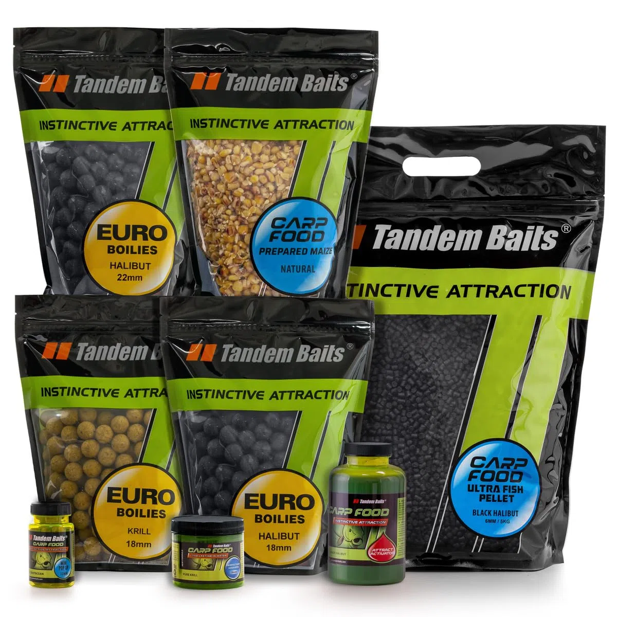 Tandem Baits Set di 8 Weekend Carp Fishing Box Fish Mix | Prepared Maize | Euro Boilies 18/22mm | Pellet Carp XL 8mm | Perfection Hookers 18mm | Mini Pop Up 12mm | Carpfishing Pesche Pesca Accessori