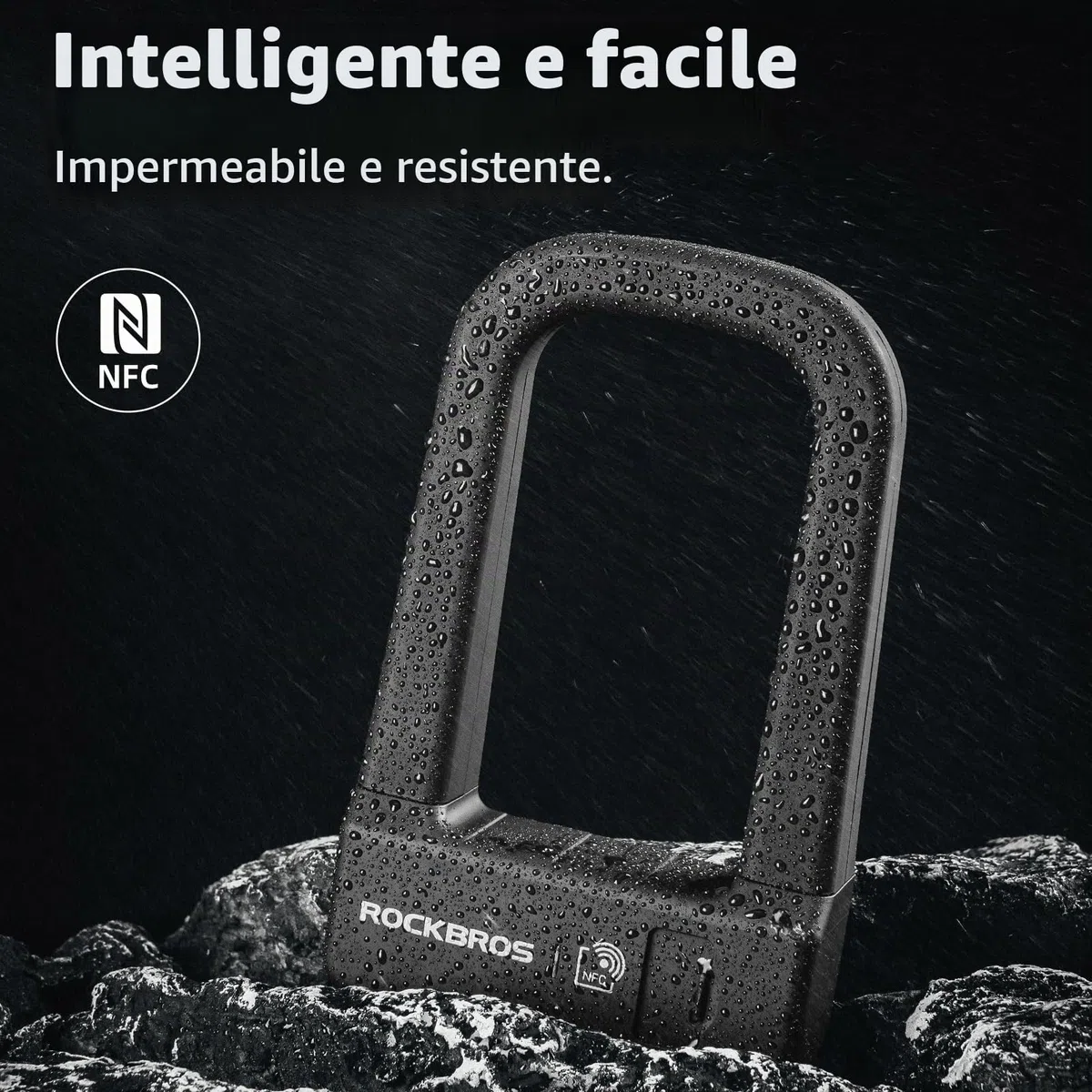 ROCKBROS Lucchetto a U per Bicicletta con NFC, Lucchetto di Sicurezza per Bici Ricaricabile e Antifurto, U-lock per MTB, Bici Pieghevole, Scooter, Monopattini Elettrico