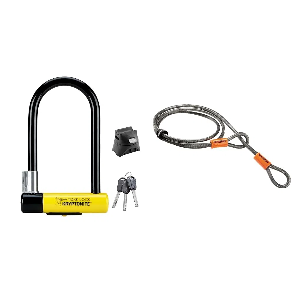 Kryptonite 002154 New-U - New York Lock Standard - Antifurto per bici (10,2 cm X 20,3 cm), Giallo, 1pz. & KryptoFlex, Catena antifurto, Arancione, 10 mm/213 cm