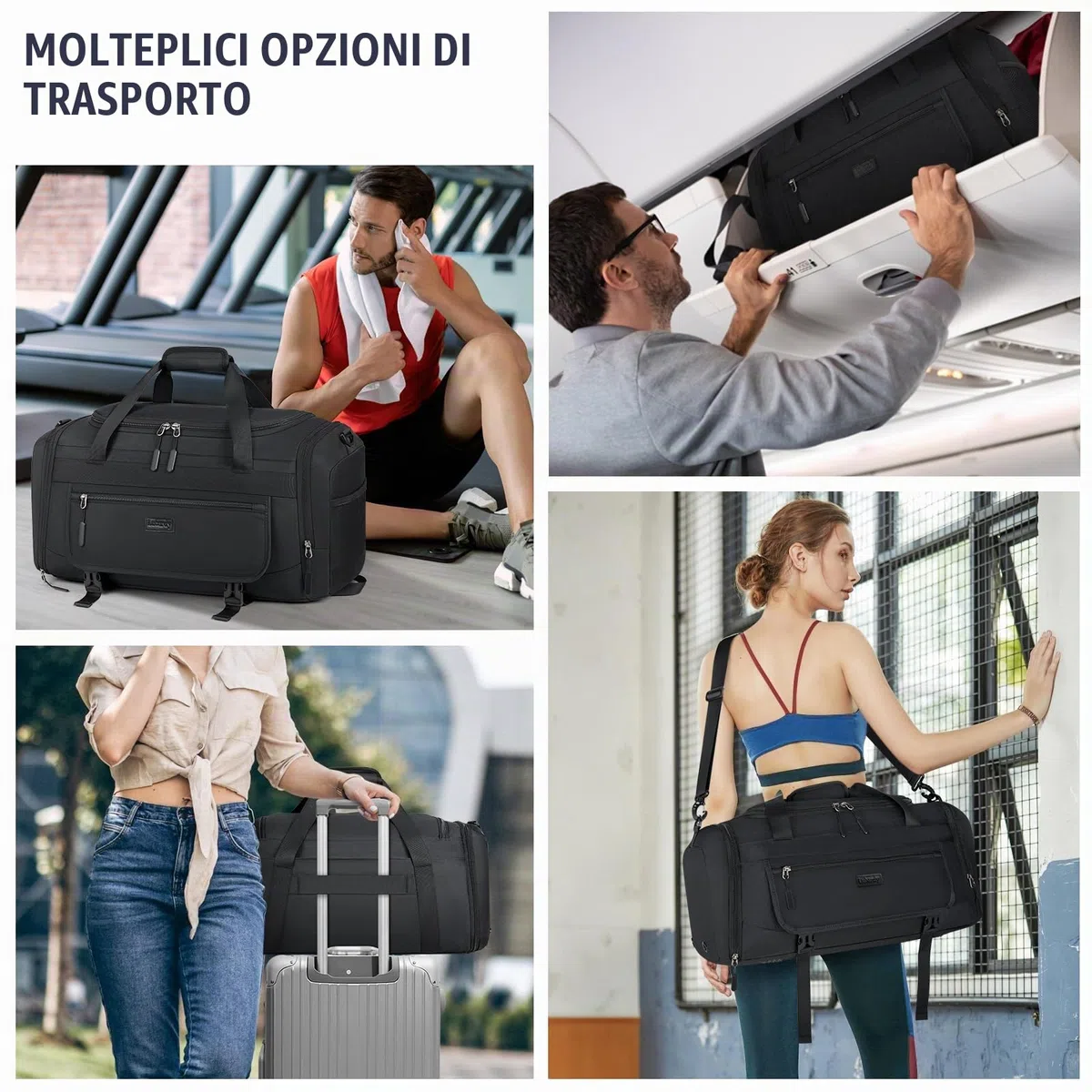 Borsone Palestra Borsa Sportiva con Tasca Bagnata e Scomparto Scarpe Impermeabile Borsone da Viaggio per Uomo Donne Grande Capacità Borsa da Palestra per Sport Viaggi Nuoto,55L