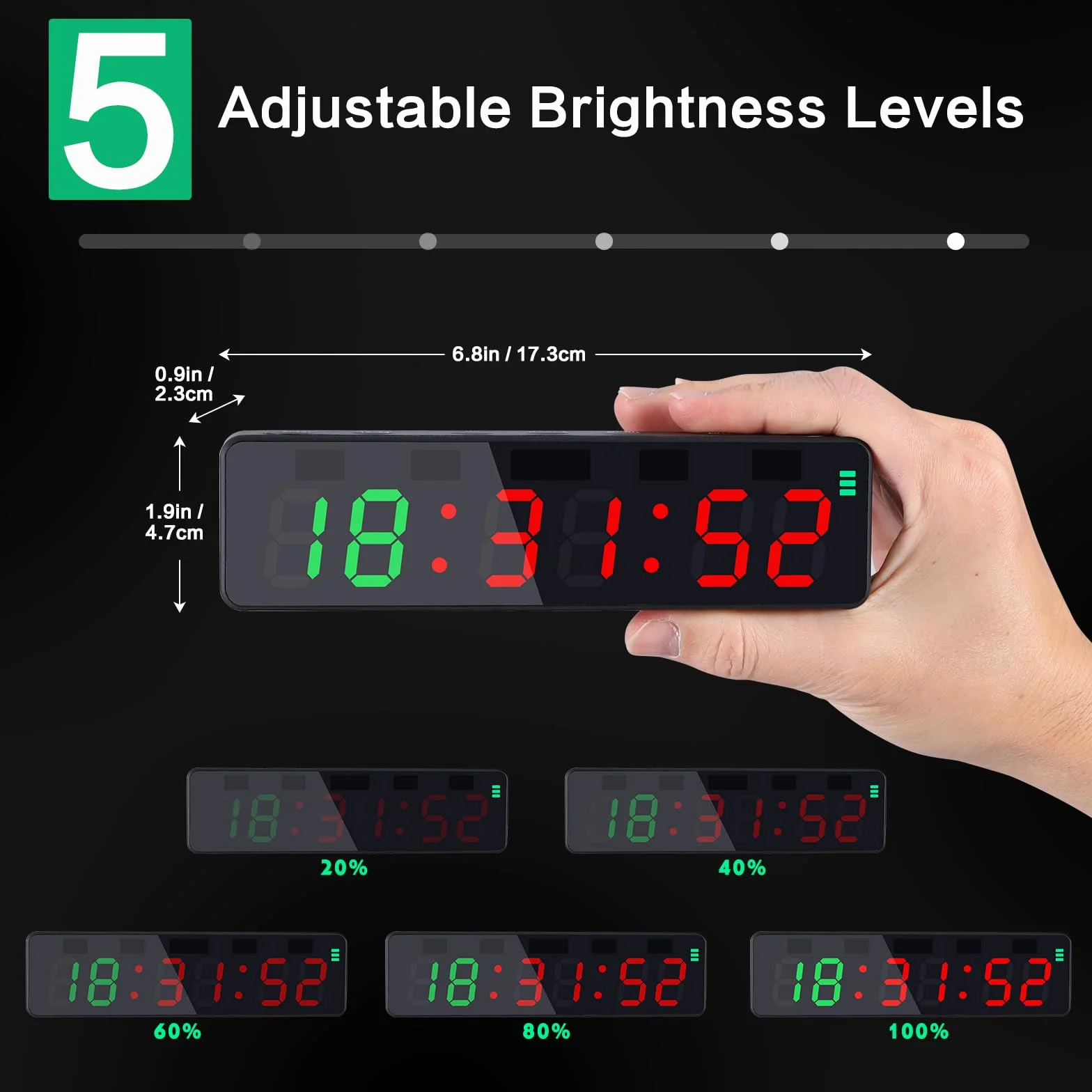 PELLOR Timer Palestra Multifunzione, Portatile Digitale Cronometro LED con Potente Magnete, 5 livelli di luminosità, Conto alla Rovescia/Incremento, Timer a Intervalli Fitness per Casa/Garage/Boxe
