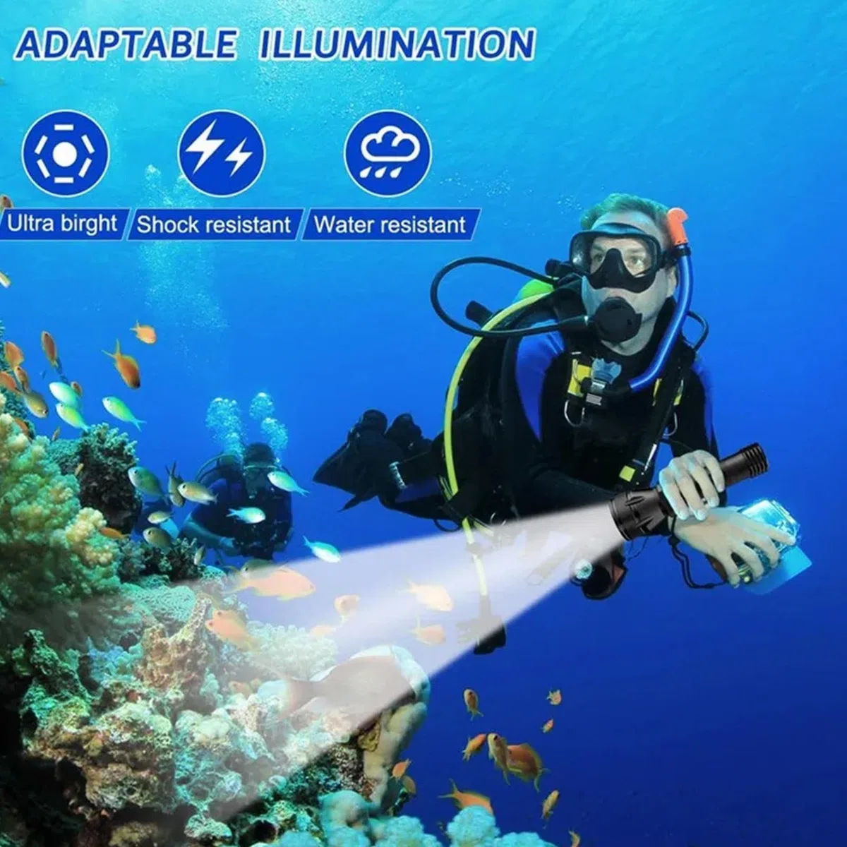 Torcia subacquea per immersioni, ricaricabile, impermeabile, ad alta potenza, con | Torcia subacquea per snorkeling notturno, attività sportive all'aria aperta e