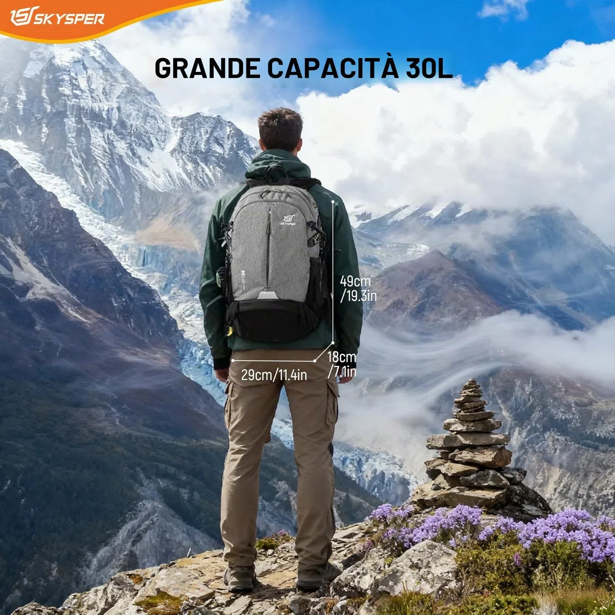SKYSPER 30L Zaino da Hiking con Scomparto per le Scarpe Zaino Sportivo per Escursioni Viaggi Trekking