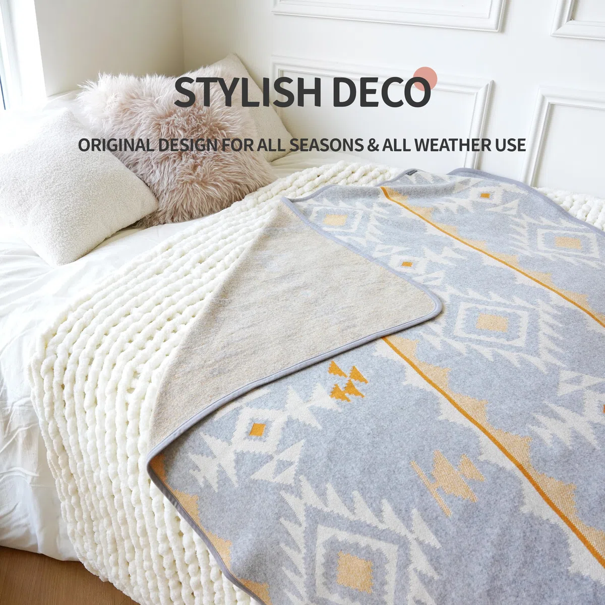 ACUSHLA Coperta da campeggio in lana merino, calda, spessa, lavabile, grande, ideale per campeggio all'aperto per tutte le stagioni, adatta per marocco bianco 200,7 x 160 cm, 1,7 kg