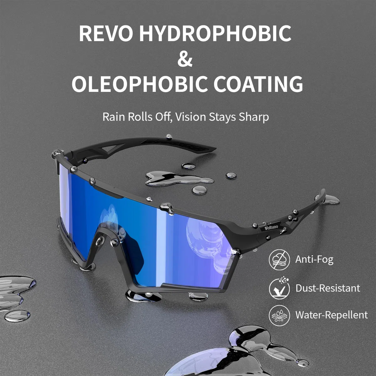 Occhiali da sole fotocromatici da ciclismo, unisex, protezione UV, occhiali da sole sportivi per baseball, corsa, guida (montatura nera/lenti blu ghiaccio Revo)