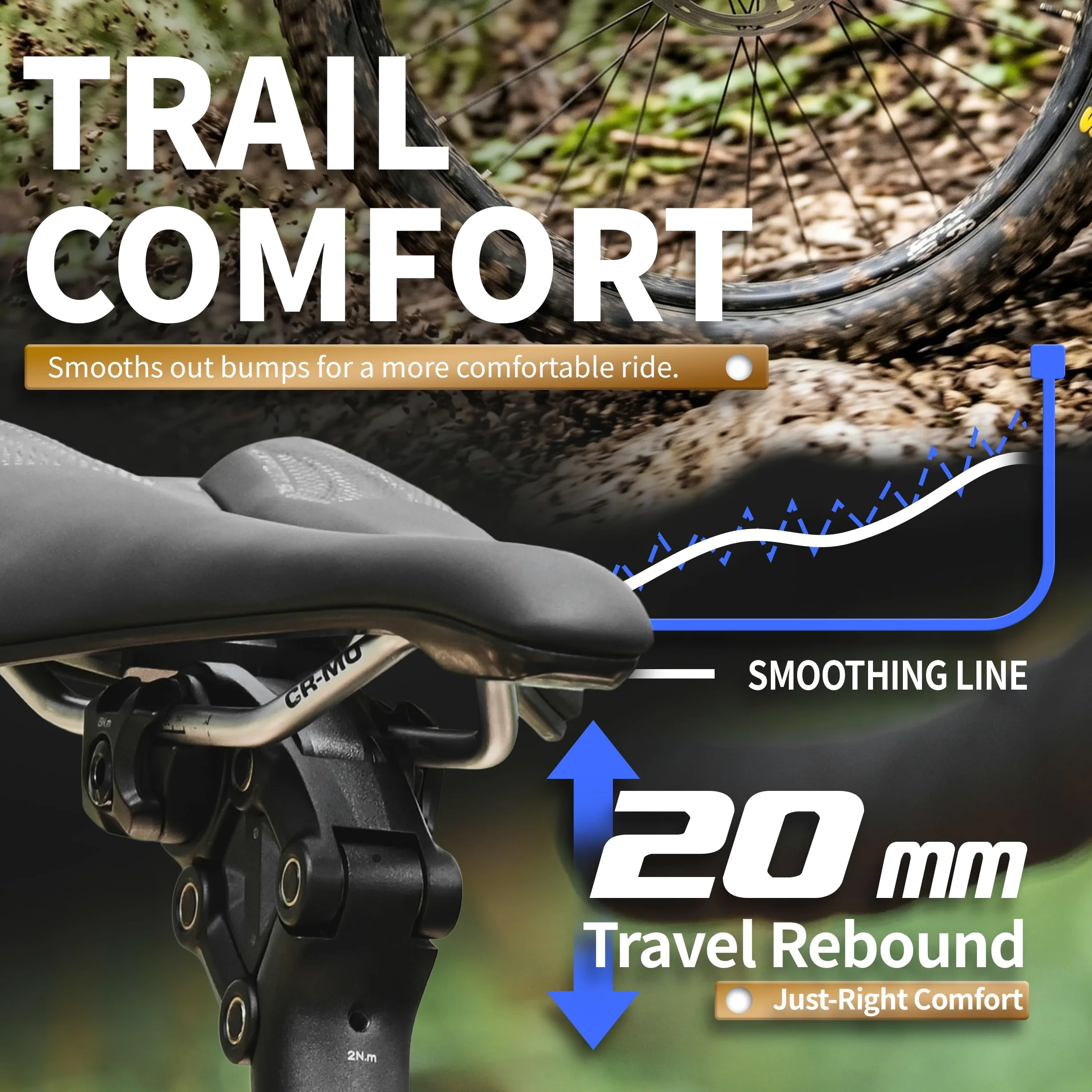 WFS Reggisella ammortizzante Glide 27,2 mm x 360 mm – 20 mm reggisella per bici da viaggio con 3 molle in elastomero (morbido/medio/duro), sospensione comoda per MTB, bici da ghiaia da strada, facile