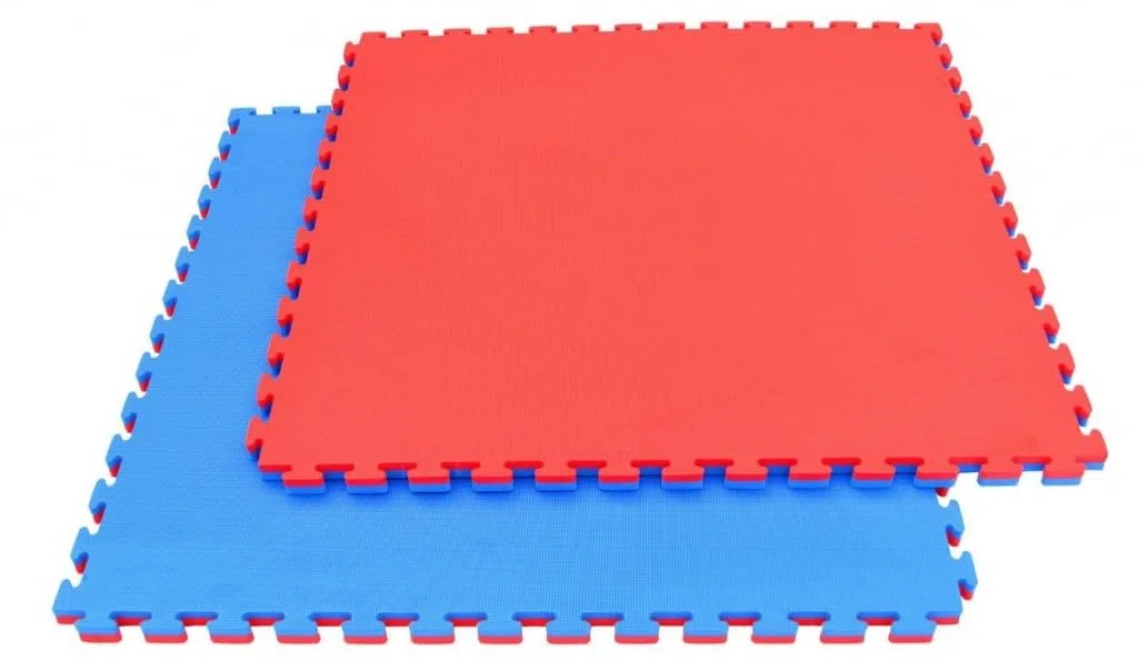 TBP095 Tappeto puzzle tatami 100x100x2 cm - 1 Mattonella pavimento gommato palestra spessore 2 cm - Tatami palestra tappeto gommato, Rosso/Blu