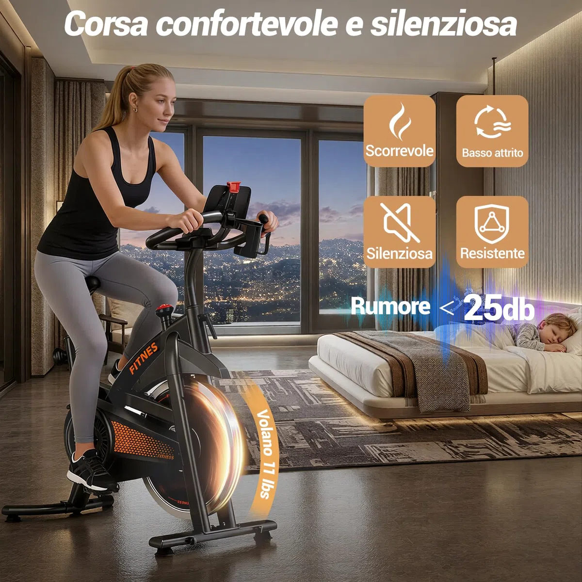 CURSOR FITNESS Cyclette da casa professionale, Cyclette professionale | con misurazione della frequenza cardiaca e display LED, Spin bike con app, capacità di carico fino a 136 kg