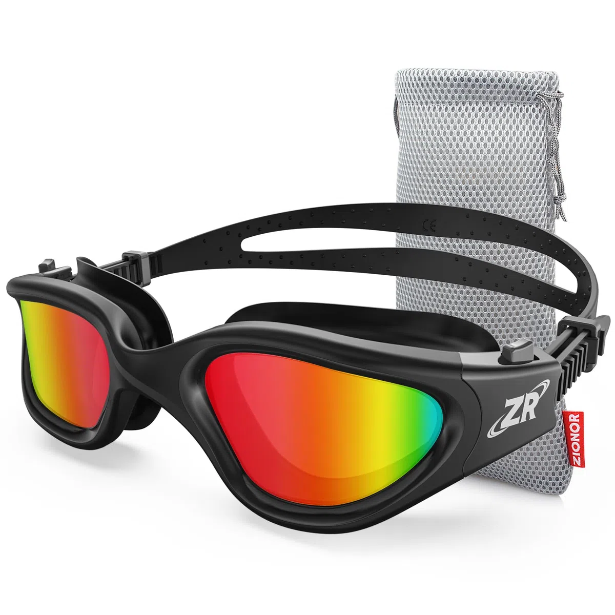 ZIONOR G1 Polarizzato/No Polarizzato Mirror Occhiali da Nuoto Unisex Adulto Uomo Donna Anti Foglia 100% Anti UV Immersione Occhiali. (Montatura nera con lenti rosse polarizzate)