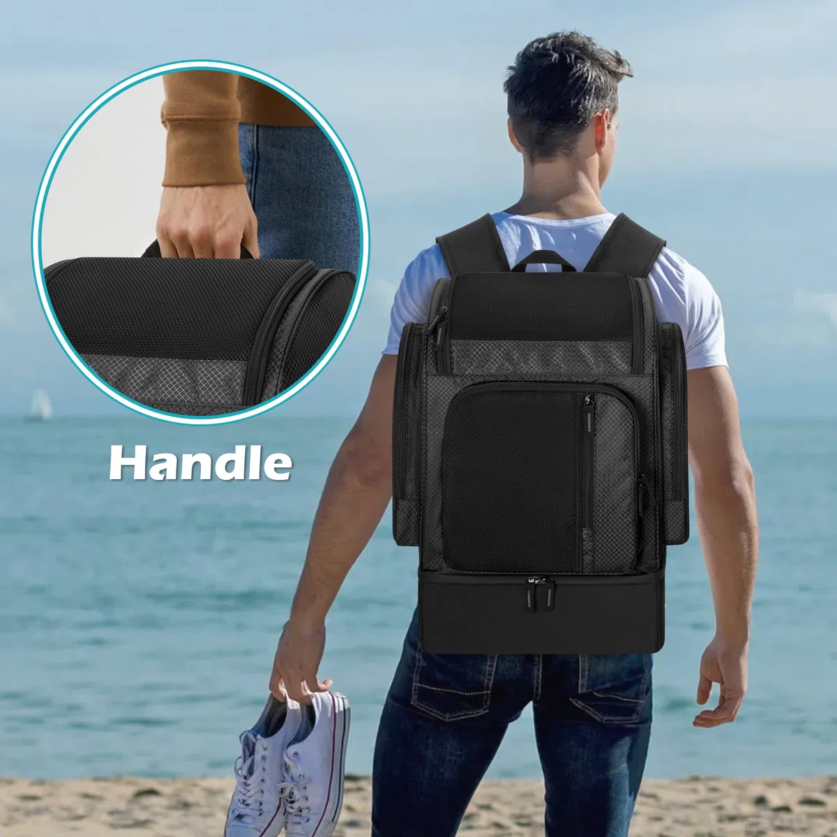 Fasrom Zaino Rete Spiaggia con Scomparto Frigo Isolato, separazione bagnato asciutto Zaino Termico Spiaggia, capiente borsa a tracolla per nuoto, piscina, picnic o sport