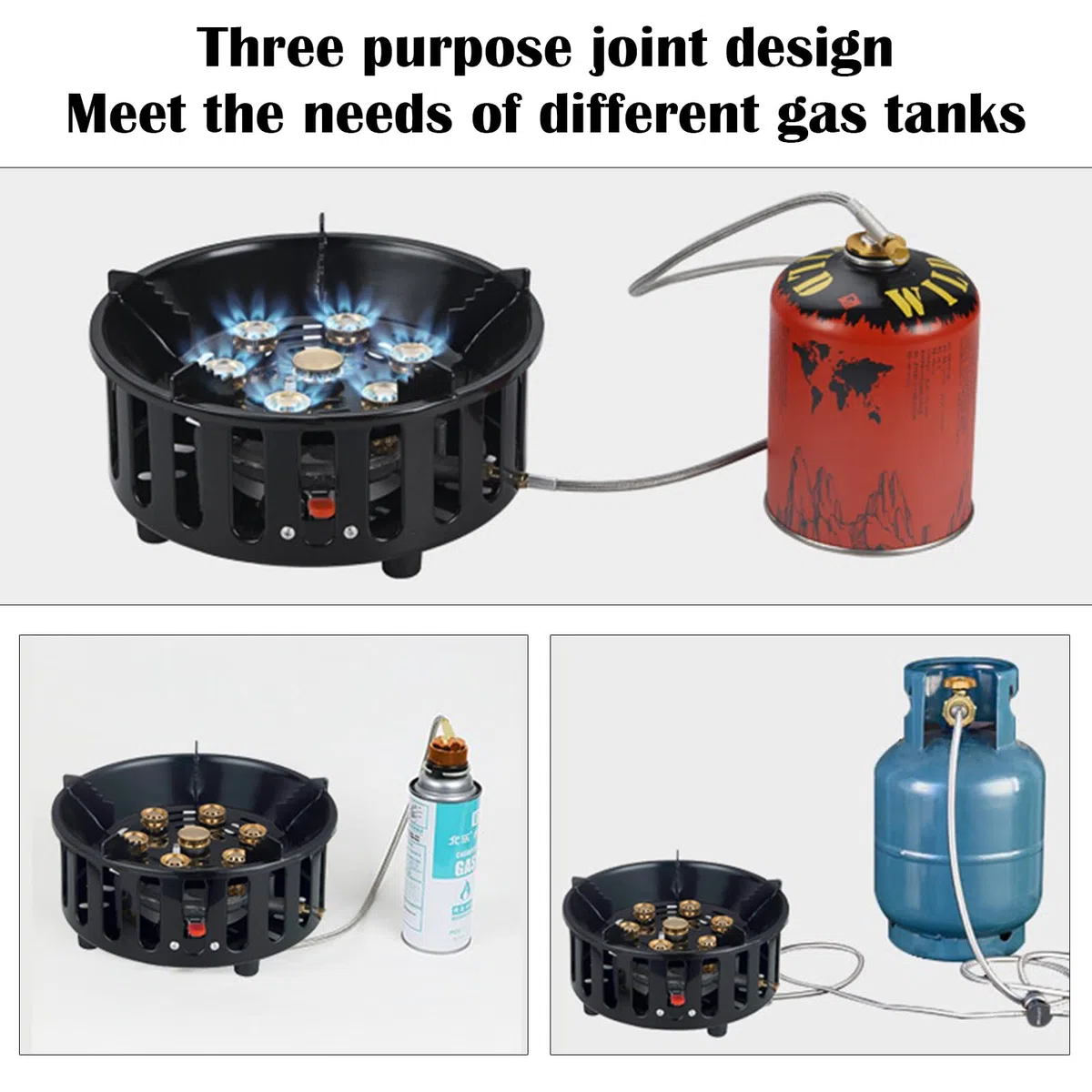 Fornello Campeggio 16800W A Gas Con 3 Adattatori, Antivento Con Accensione Piezoelettrica, Borsa Per Il Trasporto, Piano Cottura Portatile Per Esterno
