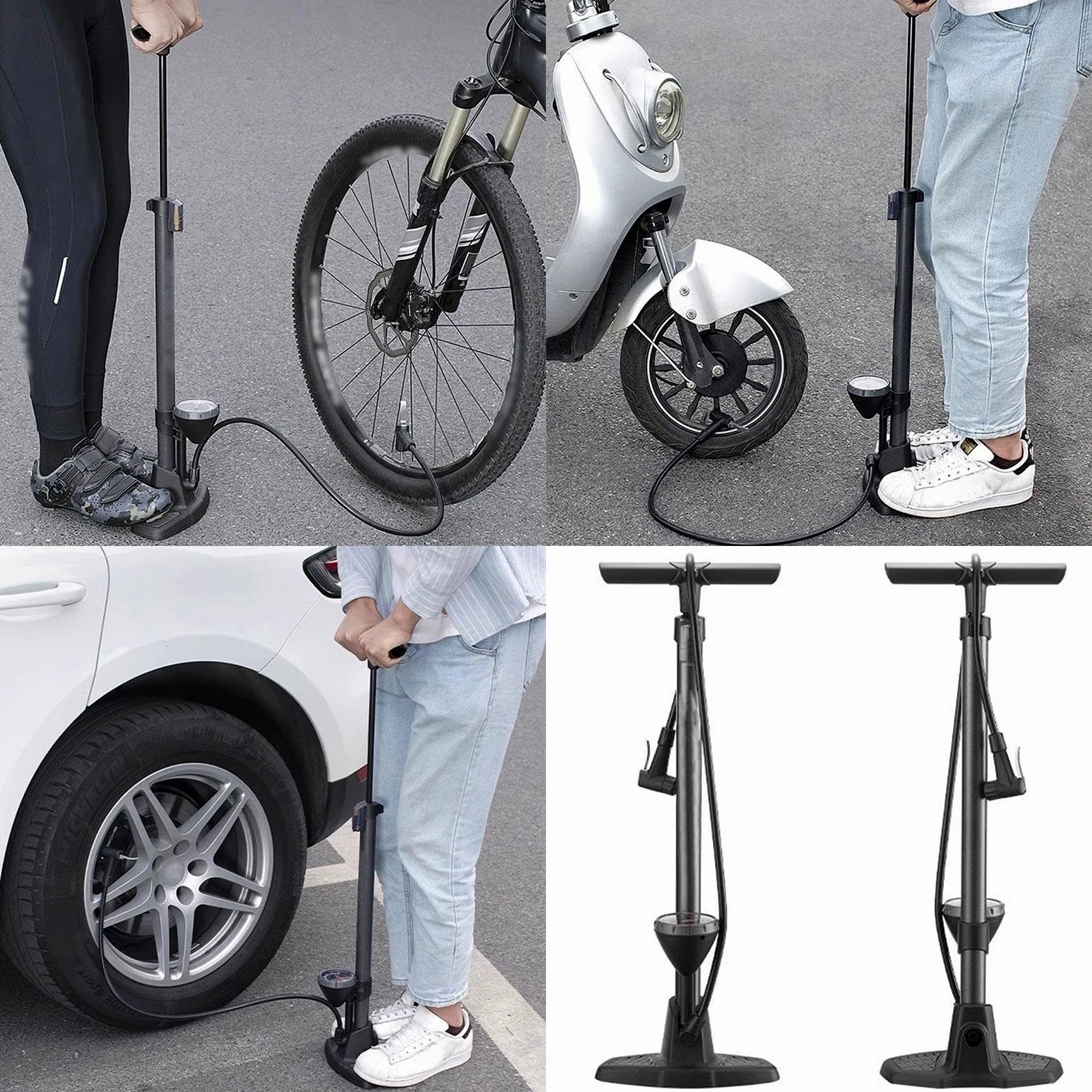 Pompa per Bici da Pavimento con Manometro - Adatto Ai Tipi di Valvole Schrader e Presta - Pompe Ad Aria Portatili per Pneumatici, Palloni, Palloncini, Gonfiabili per Mountain Bike da Strada