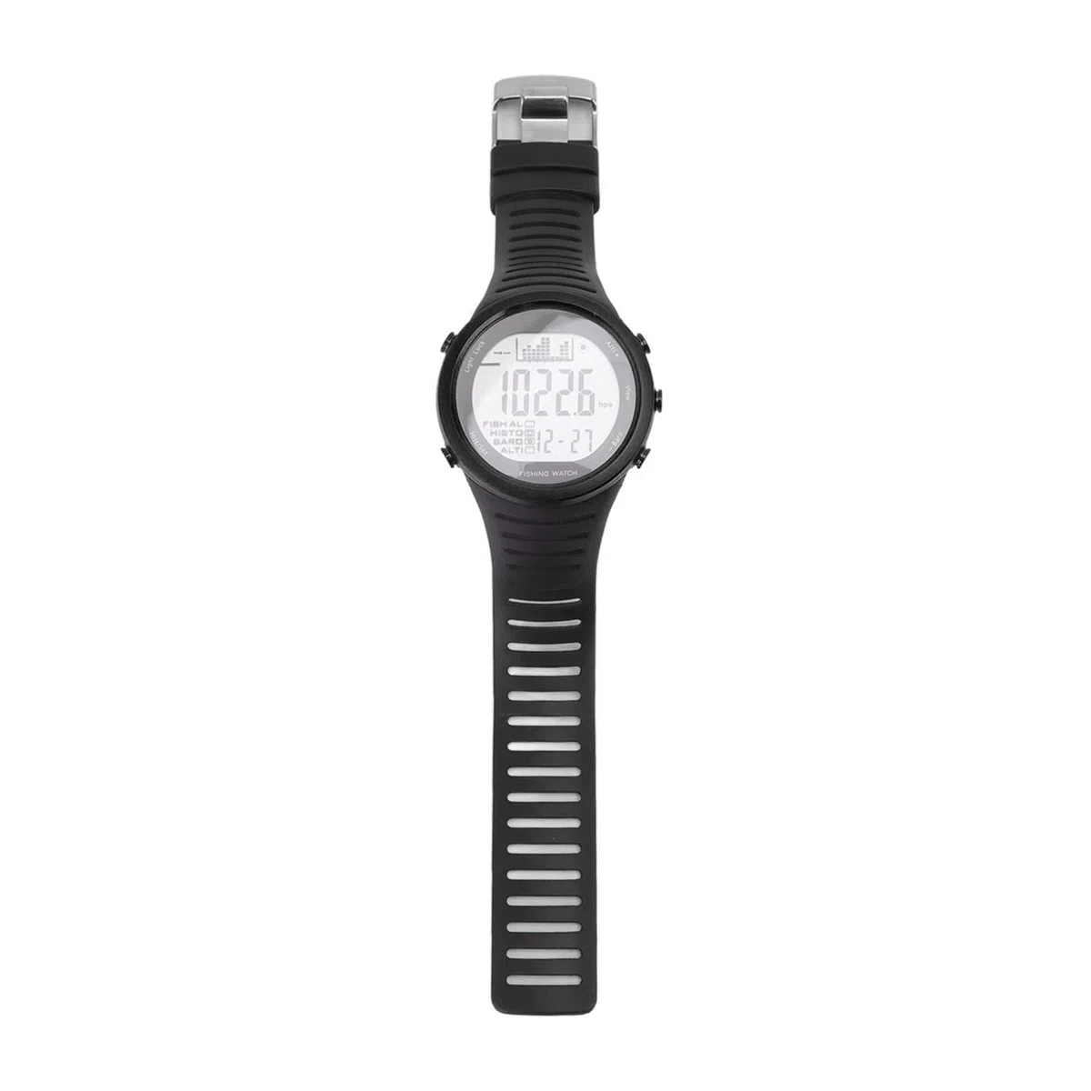 LEYT Orologio da Polso da Pesca, Orologio da Polso Impermeabile con Datario, Barometro, Termometro, Cinturino Morbido per Esterni (Nero)