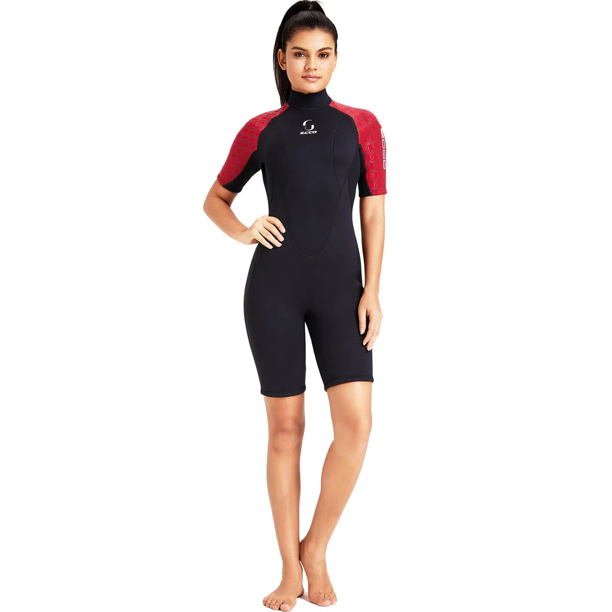 Muta corta da donna, in neoprene, 3 mm, a maniche corte, in neoprene, per surf, nuoto, kayak, snorkeling, canoa, immersioni subacquee (rosso)