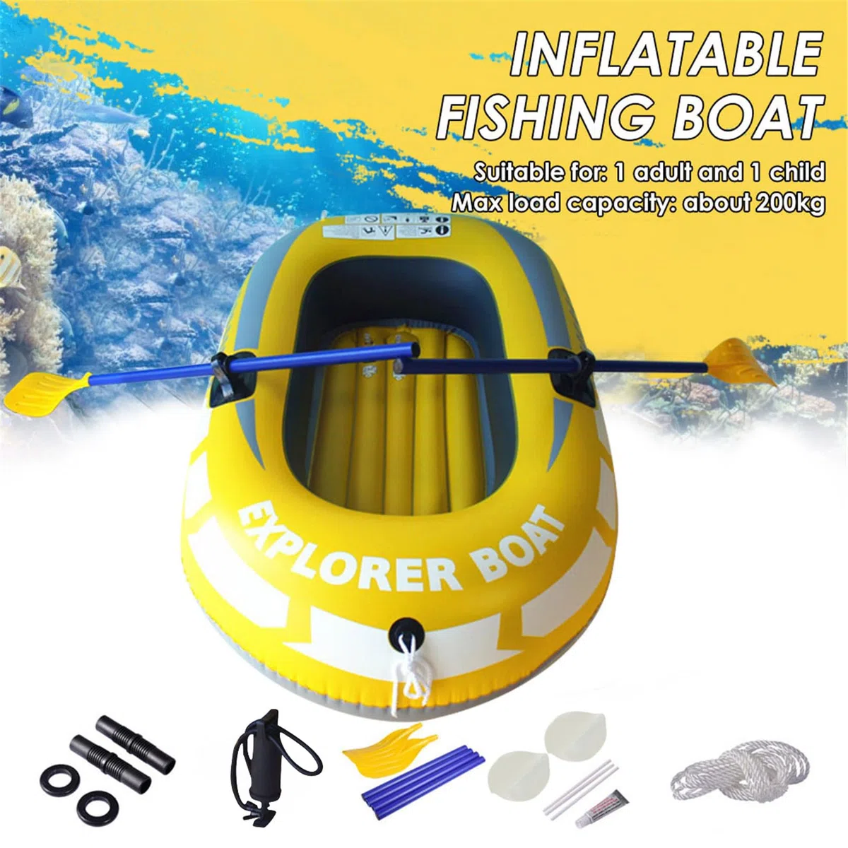 Kayak gonfiabili - Gommone per 1/2 | Kayak Gonfiabile Estivo in Doppio PVC, Barca da Portatile Pieghevole Addensata per Sport Acquatici alla Deriva all'Aperto, Barca d'Assalto in