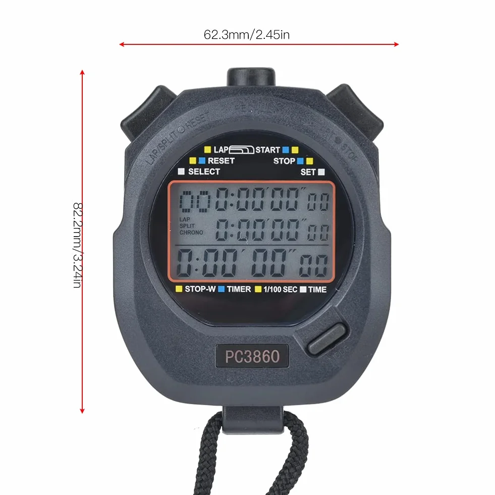 POENVFPO 3860 Cronometro Elettronico, Cronometro Sportivo Digitale Timer Orologio Impermeabile per Allenatori Nuoto Corsa Allenamento Sportivo
