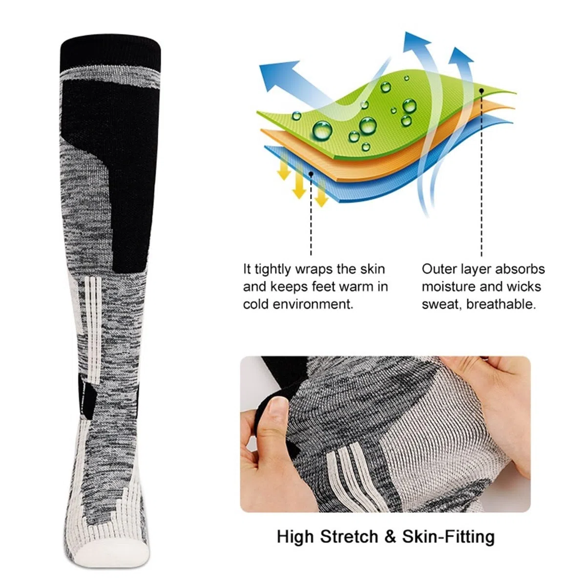 Calzini da Sci in Lana Calzini da Trekking Professionali for Uomo/Donna all'aperto Calzini Lunghi Alti Fino al Ginocchio in Spugna Spessa per Lo Sci