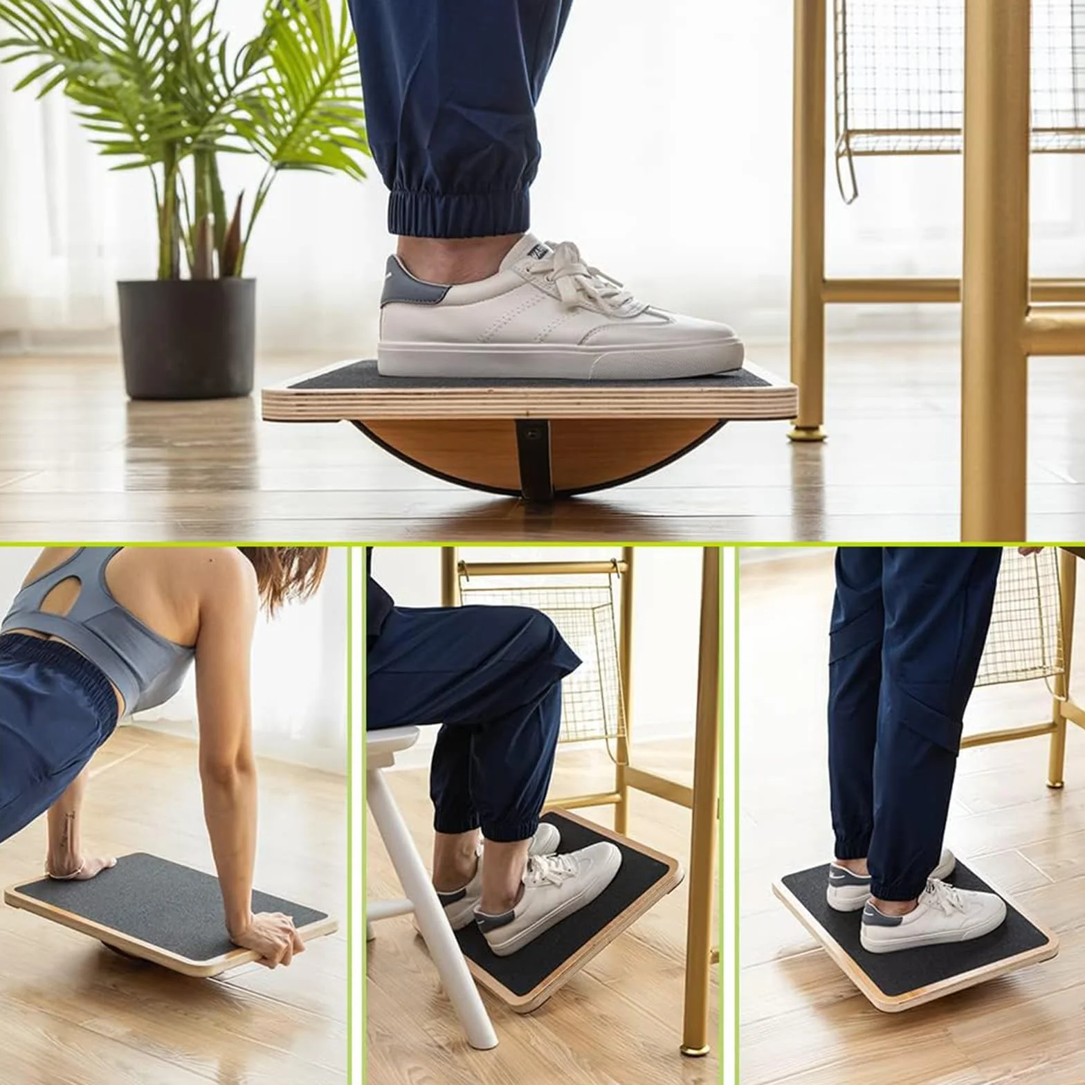 StrongTek Balance Board professionale in legno, Rocker Board, accessorio da scrivania in legno, tavola di bilanciamento per sotto la scrivania, rullo antiscivolo, forza del nucleo, stabilità, tavole