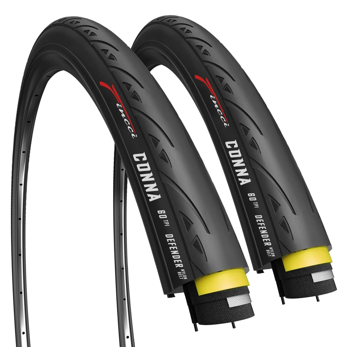 Fincci Kit 2 Copertoni CONNA 700x23c (23-622) – Pneumatici Pieghevoli Bici da Corsa e Allenamento – Carcassa 60 TPI – Peso 250g con Protezione Antiforatura 1mm – Ideali per Strada e Rulli – 28 Pollici