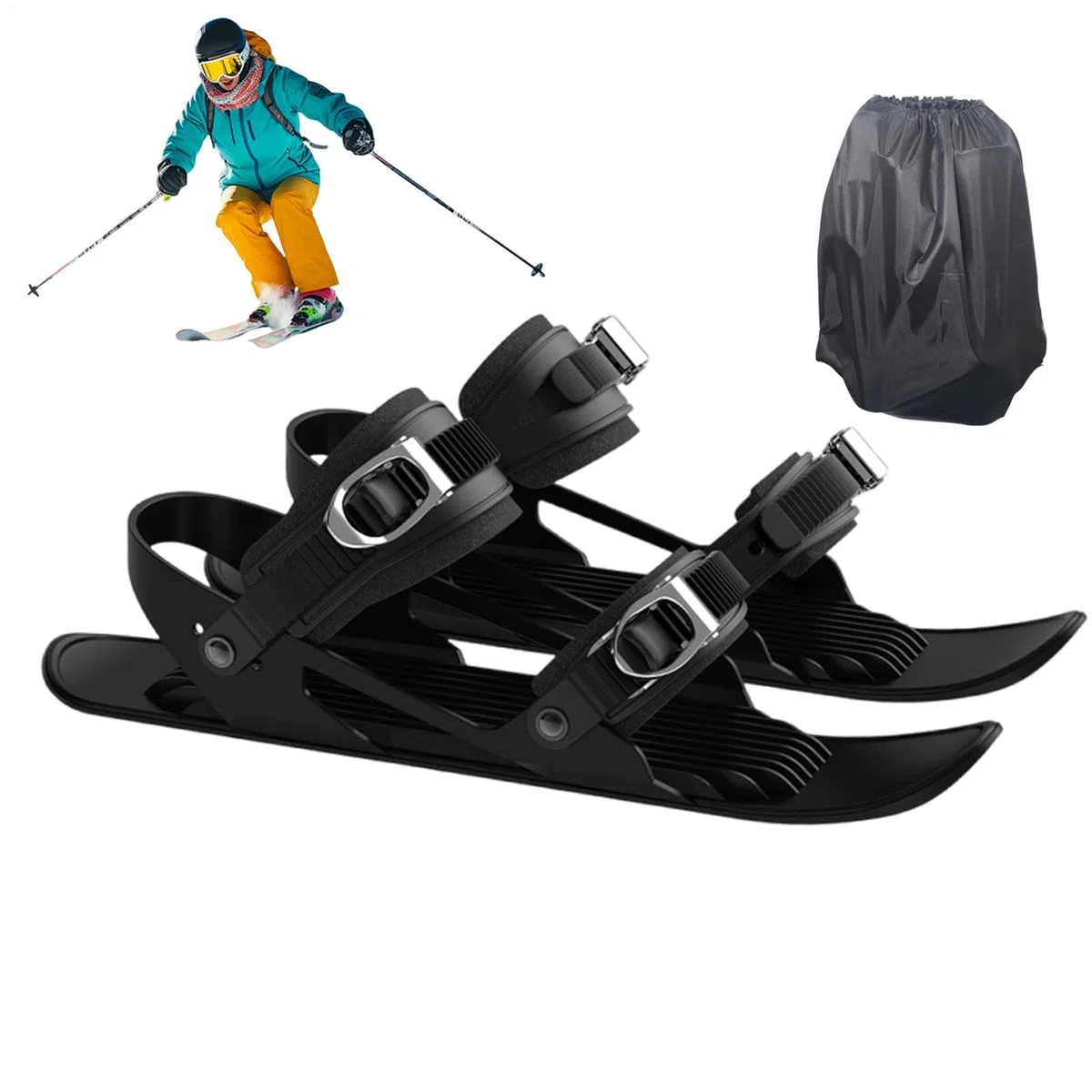 Sci Corti - Racchette Da Neve Con Borsa Per Scarpe | Pattini Per La Neve | Fibbia In Metallo Per Racchette Da Neve | Scarpe Da Sci Regolabili Multifunzionali | Piedi Da Neve Leggeri E Antidi