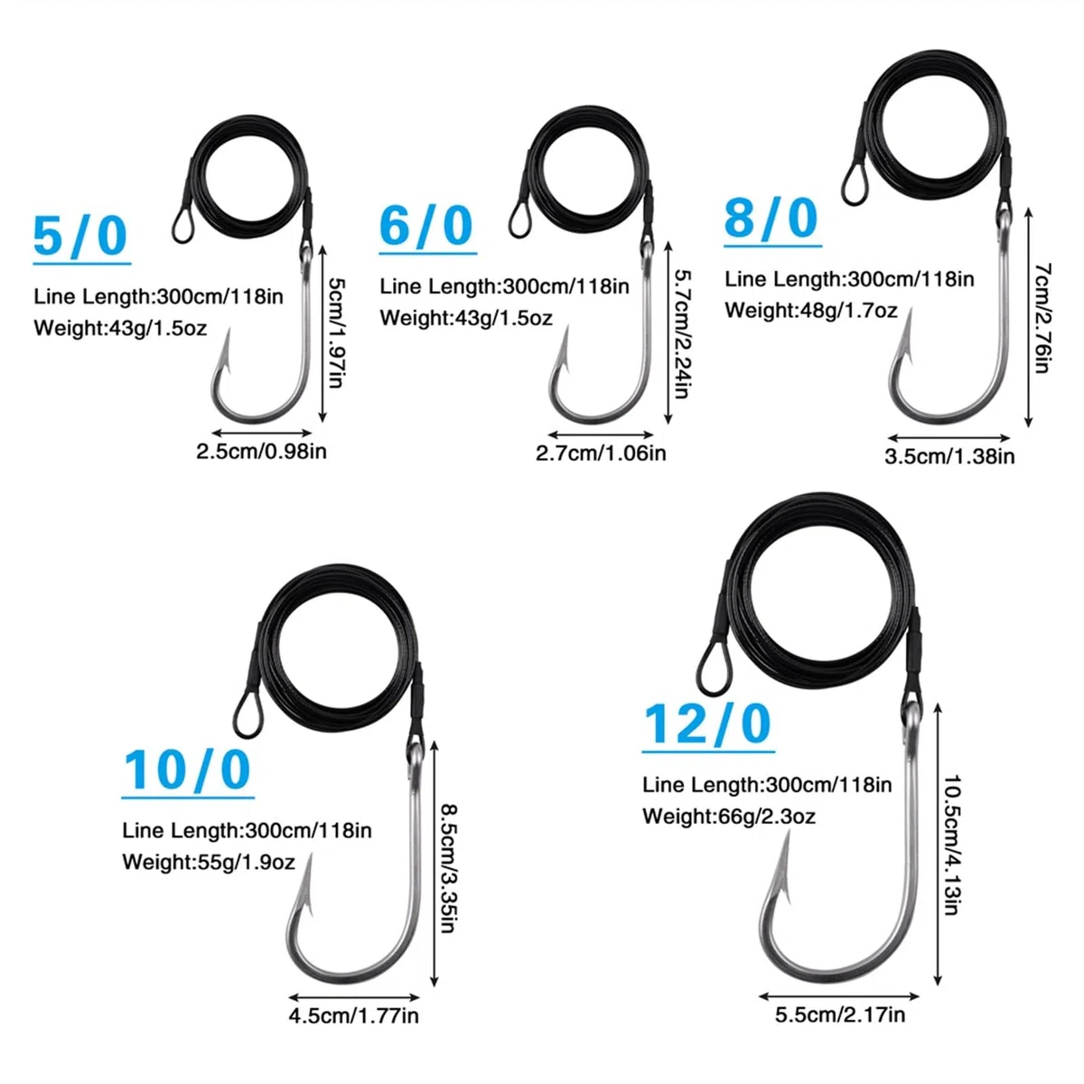 Ami da Pesca 6 Pz Shark Tonno Amo da Pesca in Acciaio Inossidabile Big Game Bait Hooks Nylon Coated Cable Wire Leader for la Pesca in Acqua Salata Amo da Pesca(5-0 6Pcs)
