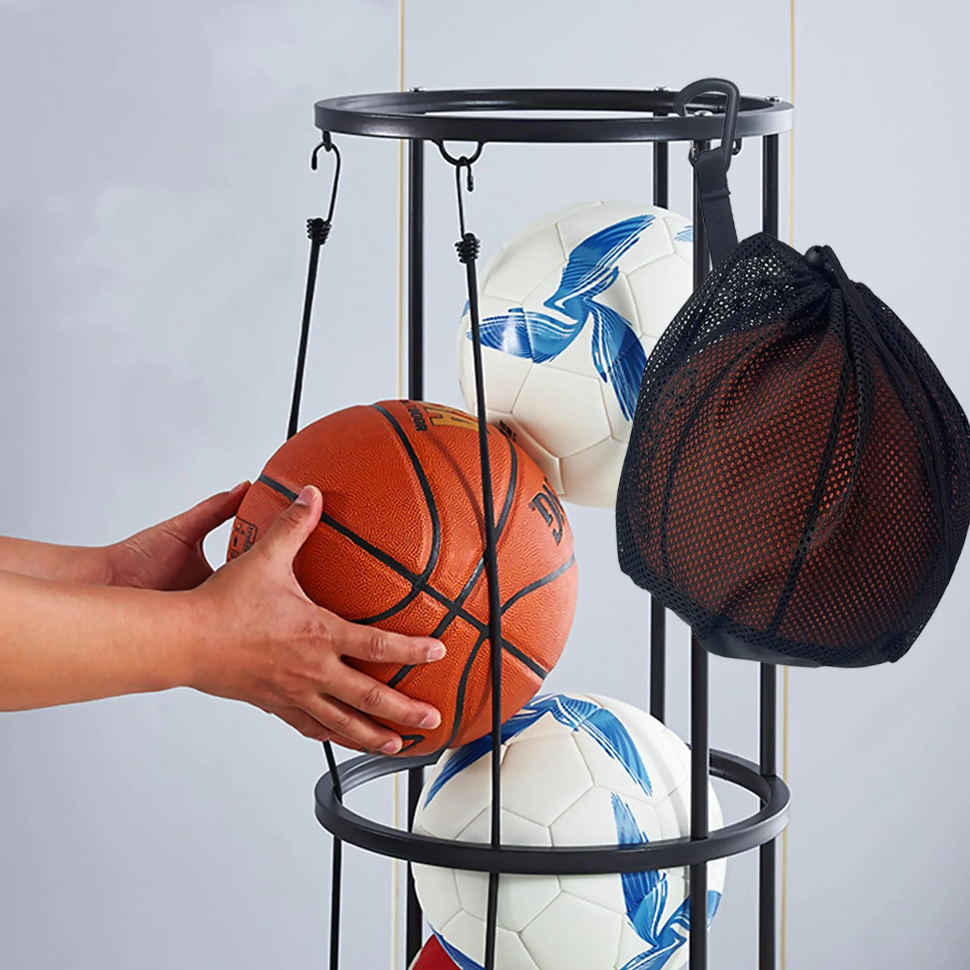 Shiawase 3 Livelli Rastrelliera per Palloni con Ruote, Portapalloni Verticale, Portapalloni Rimovibile Portapalloni Sportivo, Scaffale Stoccaggio Attrezzature Sportive, per Attrezzature Sportive