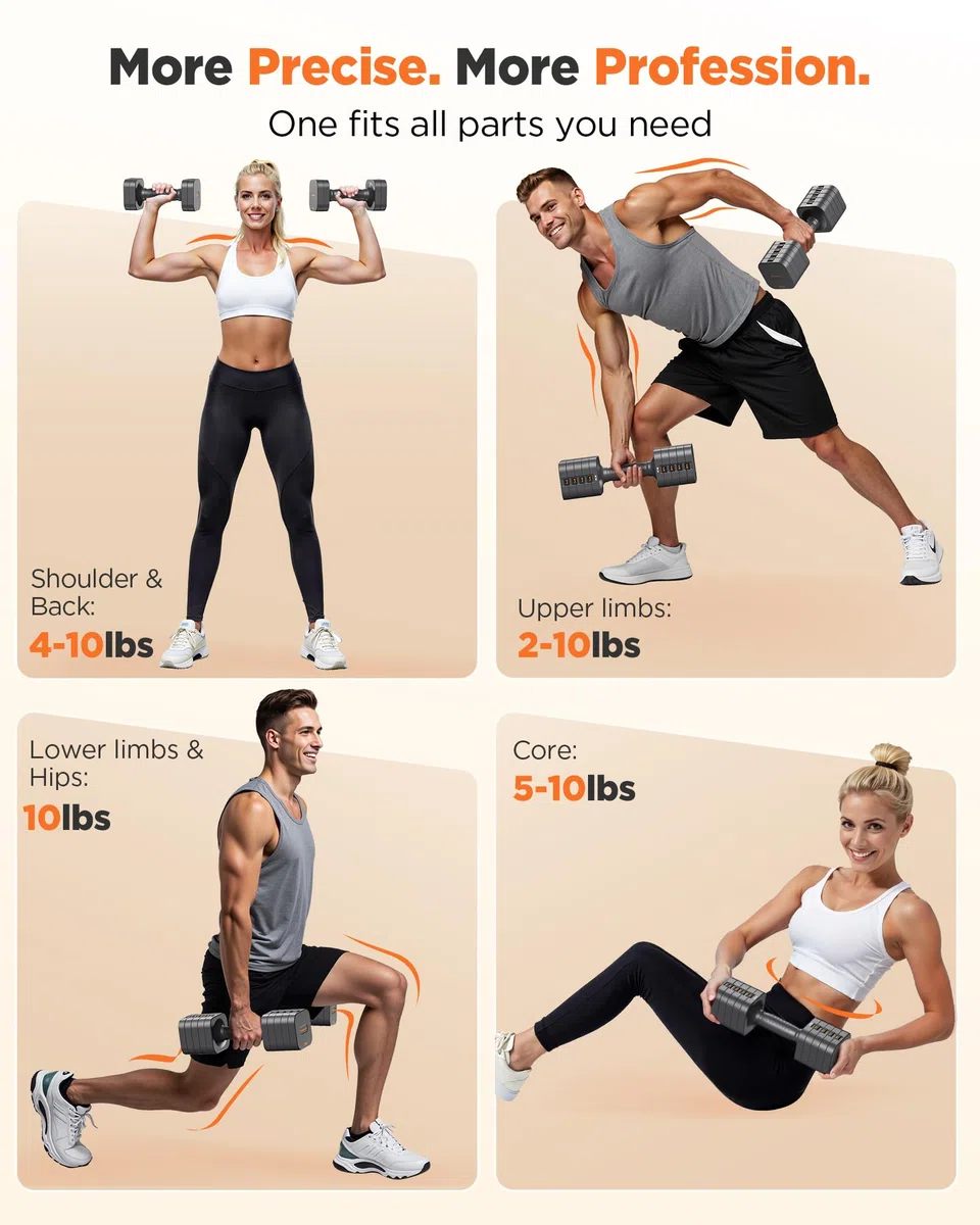 FEIERDUN Set di 2 manubri regolabili 5 in 1, pesi da 9,1 kg/4,5 kg, per donne, 1s, set di manubri a doppia stabilità, per casa, palestra e attività all'aperto