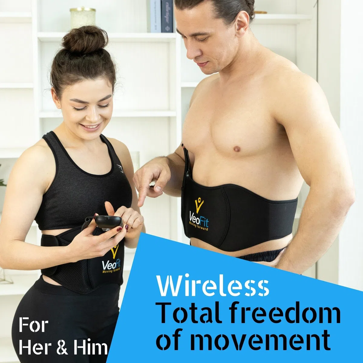 VEOFIT Cintura Addominale elettrostimolazione e Sollevamento Pesi, elettrostimolatore Muscolare in ABS, per Uomini e Donne, 10 programmi, 99 Livelli di intensità, Senza Fili, con Gel