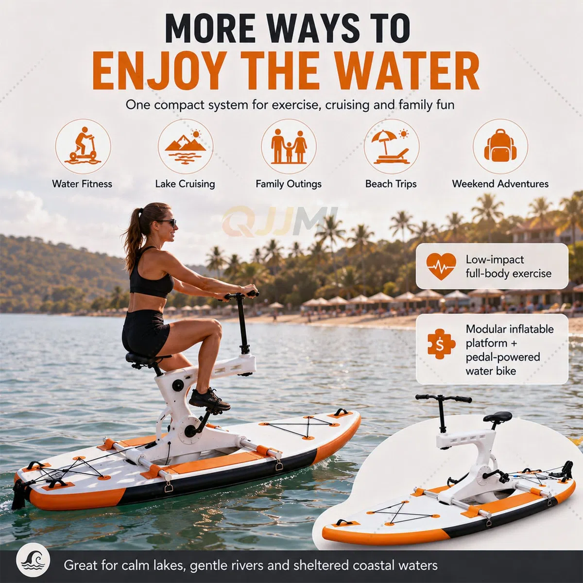 Bicicletta Acquatica Gonfiabile per Adulti | Bicicletta a Pedali con Guida a Basso Impatto/PVC Rinforzato | Pedalò Parco Acquatico per Acque, Spiaggia & Noleggio Commerciale Orange