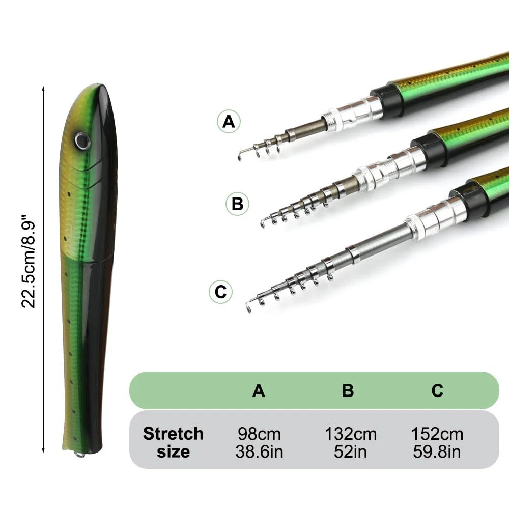 Canna Telescopica da Pesca, Canne da Pesce Telescopic Leggera a Forma con Mulinello e Lenza, Fishing Rod Pole Regolabile per la Pesci in Acqua Salata e Dolce