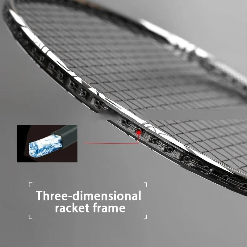 Badminton Set Racchette da Badminton Professionali Offensive in Fibra di Carbonio ad Alta Tensione 35 libbre con Corda(Noir)
