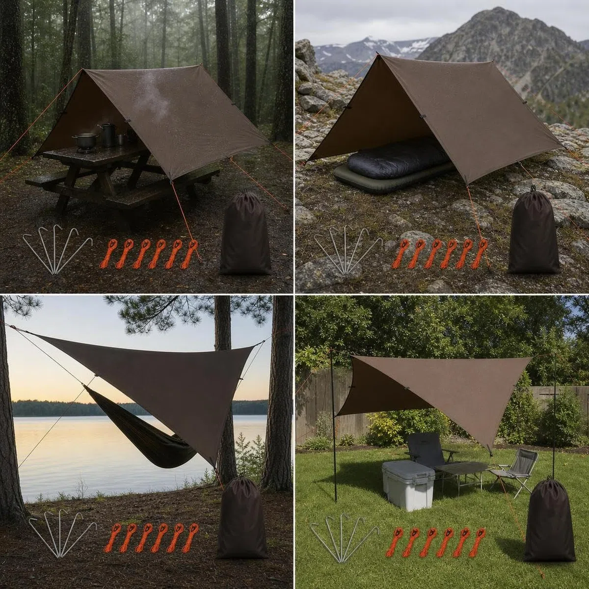 da Campeggio Impermeabile Oxford, Marrone, Marrone, 3 * 4.5m | Struttura pieghevole, ne Trekking, Caccia avventura, Per campeggiatori