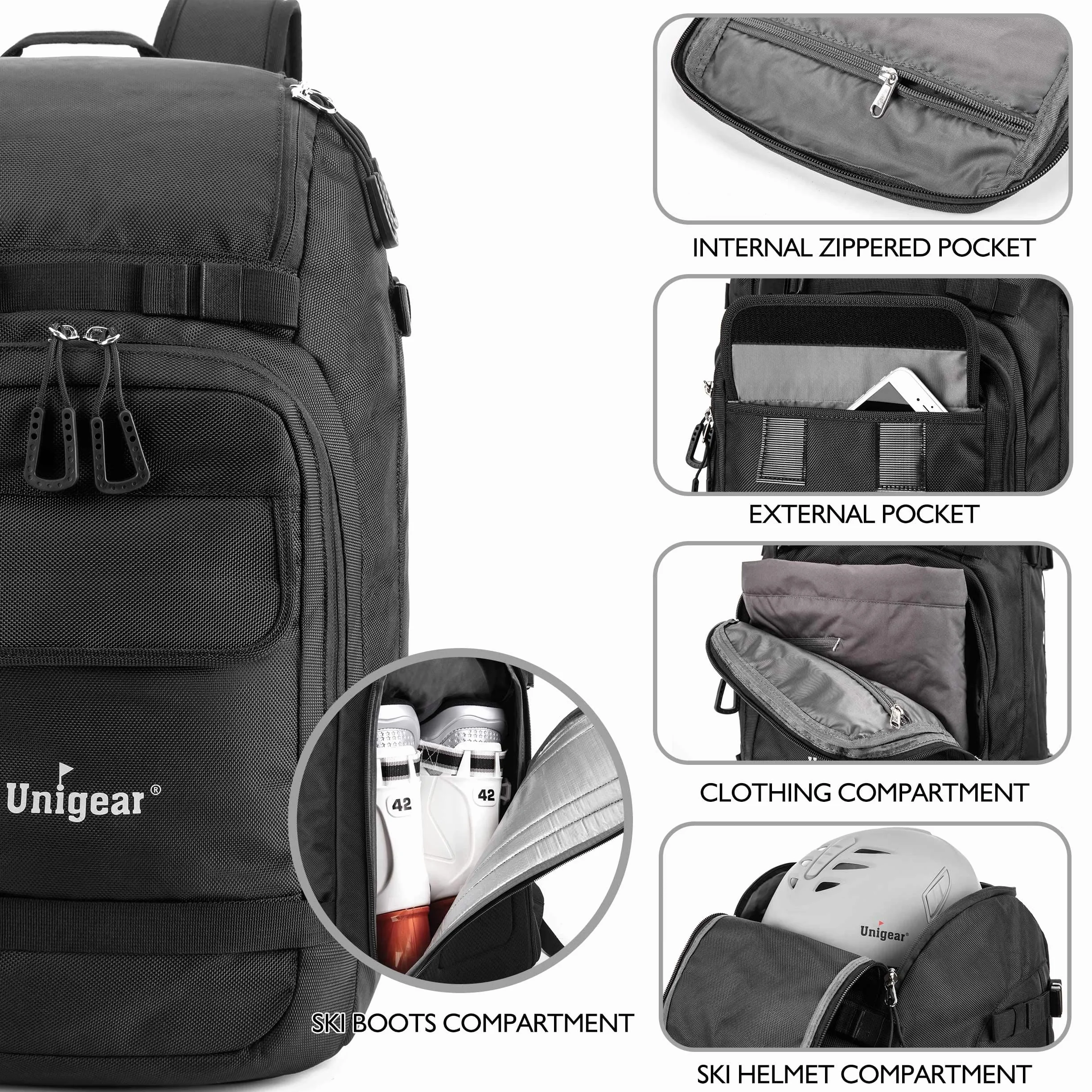 Unigear - Zaino per scarponi da sci, scarpe da snowboard con borsa per casco, sport invernali, sci, pattinaggio