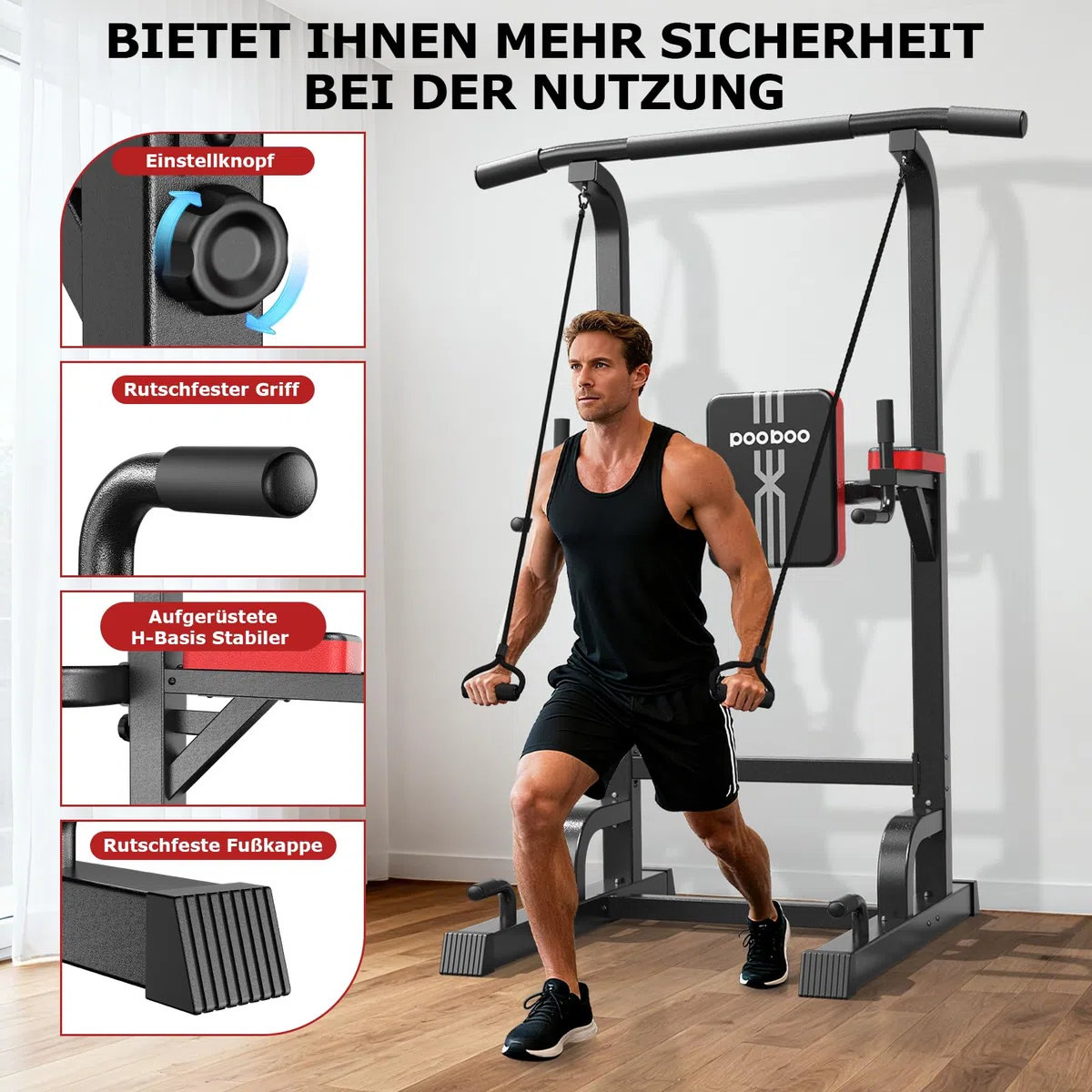 Barra per trazioni, stazione di trazione, con cavo integrato, 204,1 kg, multifunzione, regolabile in altezza, attrezzatura per allenamento di forza per palestra a casa