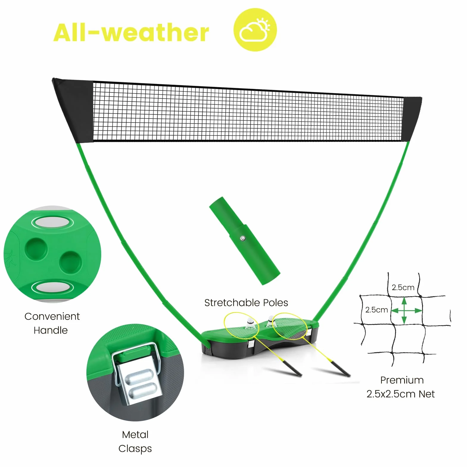 LIFEZEAL Badminton, Set Completo di Badminton Portatile, con Supporto per Rete, Rete, 2 Racchette, 2 Palline, 2 Pali e Scatola, Giochi Sportivi all' Esterno e all' Interno