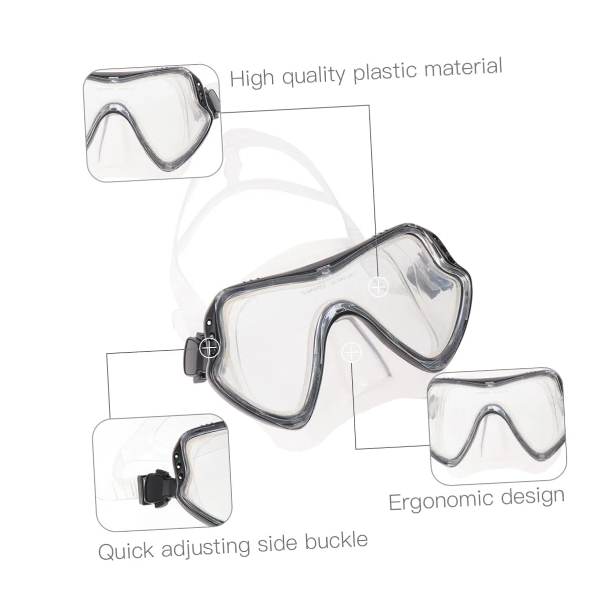 Set Maschera da Snorkeling in Silicone Nero per Uomini e Donne | Grande Capacità, Apertura Rapida, per Attività Subacquee e Snorkeling, Completo