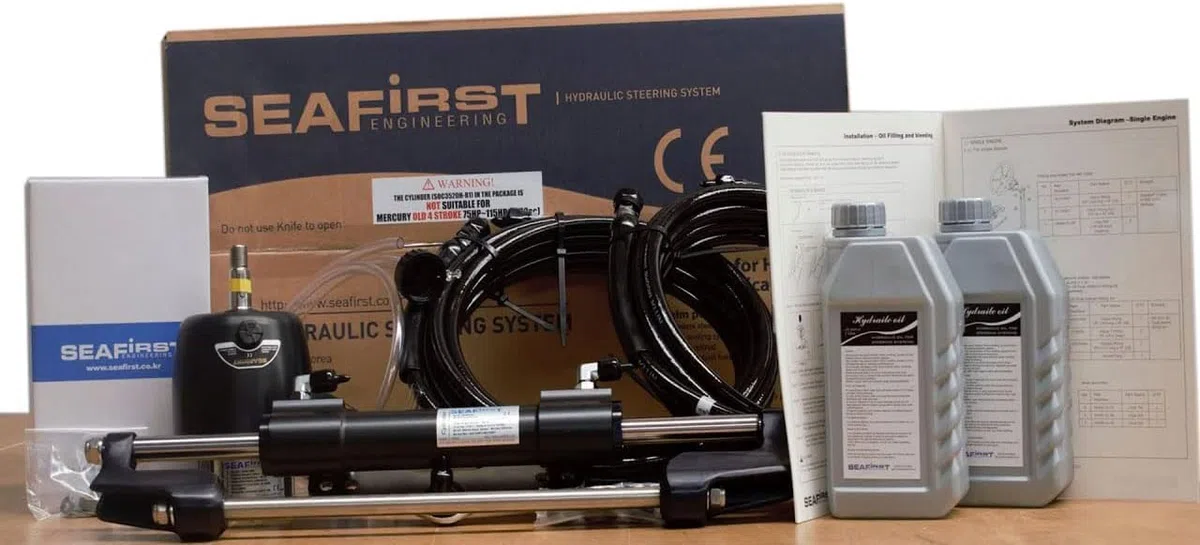 Seafirst Timoneria Idraulica per Motore fuoribordo - Kit Installazione Completa con Pompa Cilindro Olio Tubi Idraulici - Performance Top