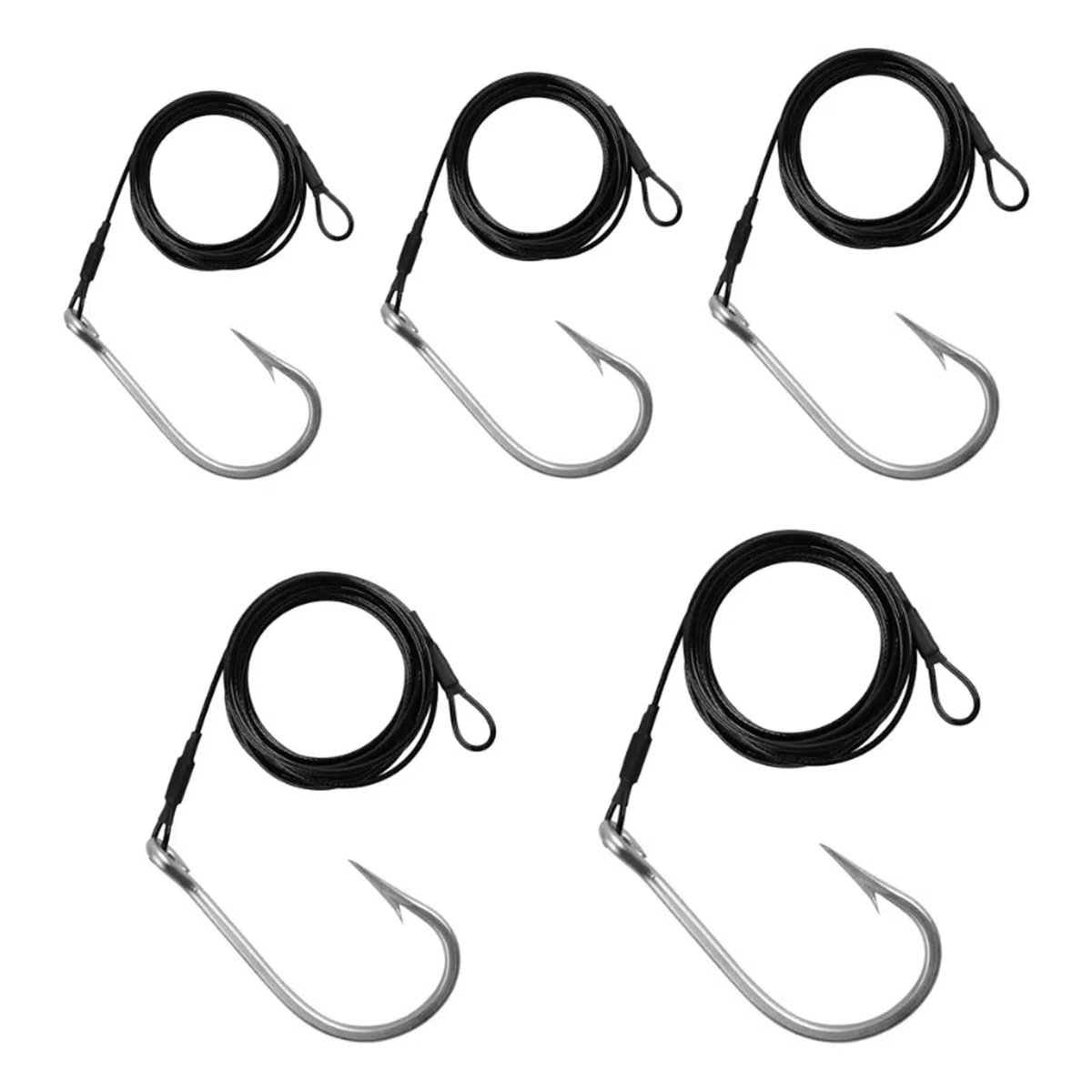 attrezzatura da pesca, Ami da pesca 5 pezzi al tonno Big Game Jig Rig Cavo Filo Leader Rigging Squalo di acqua salata con i denti for esterno