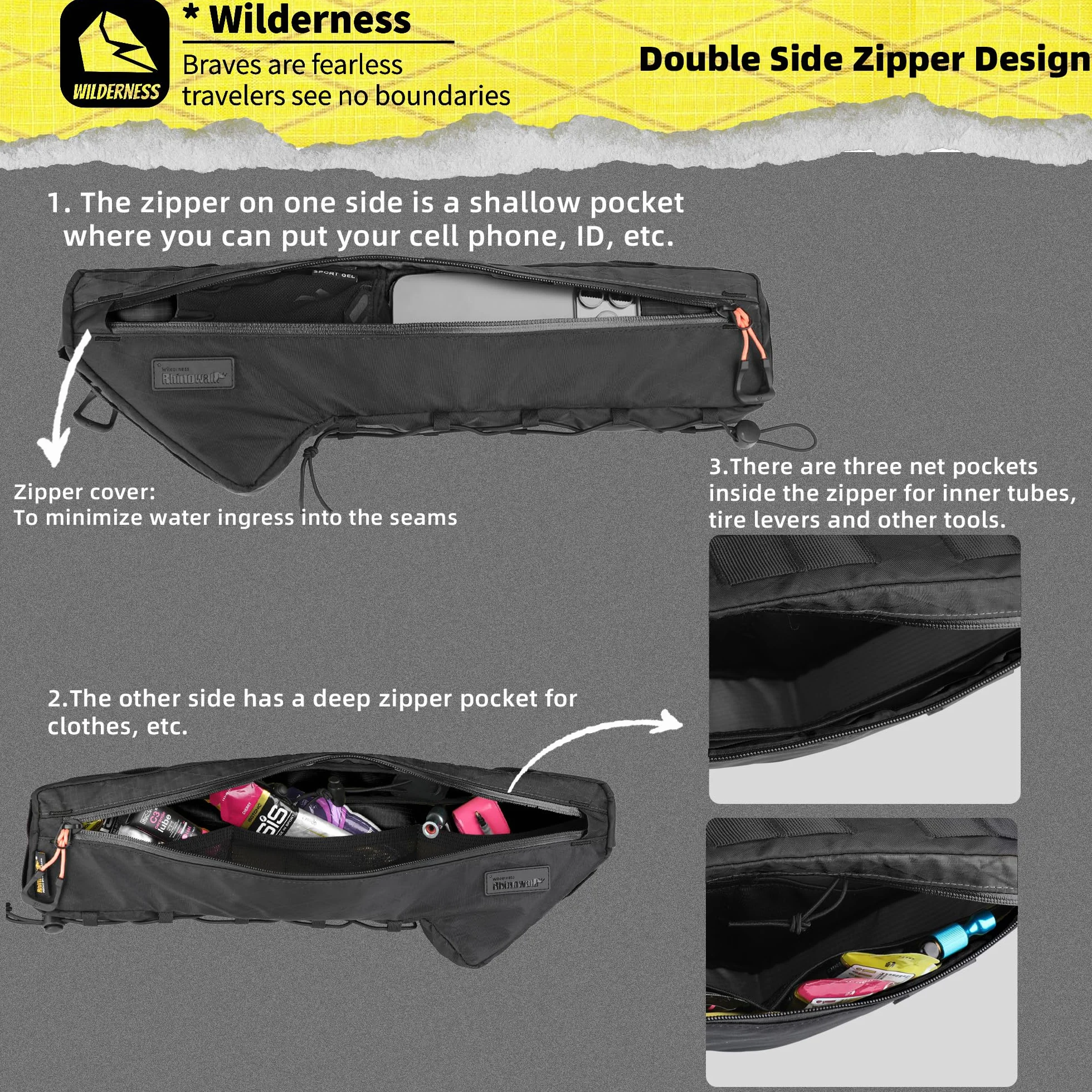 Rhinowalk Borsa triangolare per bicicletta sotto il tubo superiore, custodia anteriore portaoggetti, cicloturismo bikepacking
