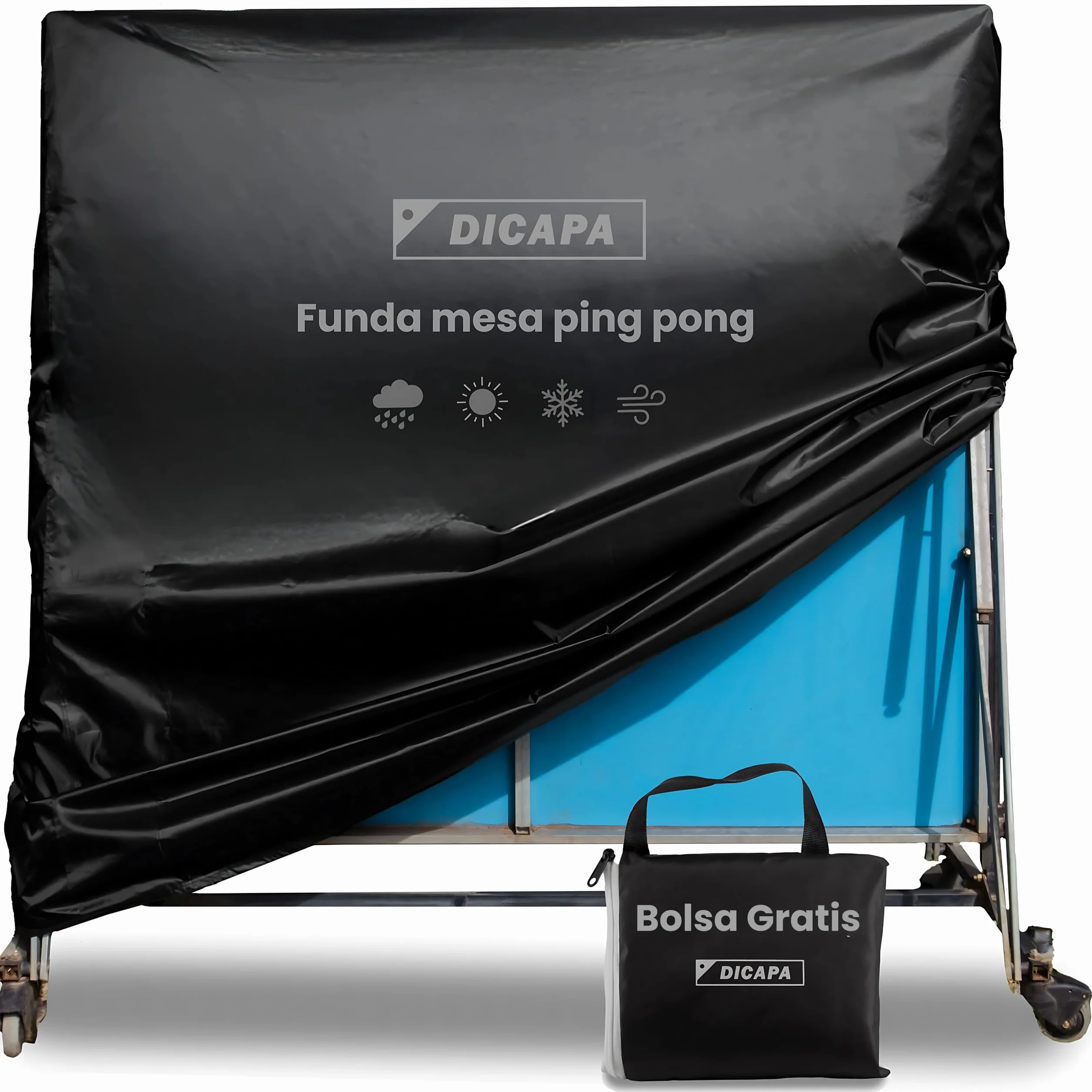 DICAPA Custodia per tavolo da ping pong esterna, custodia protettiva per tavolo da ping pong pieghevole 165 x 70 x 165 cm, impermeabile e resistente (nero)